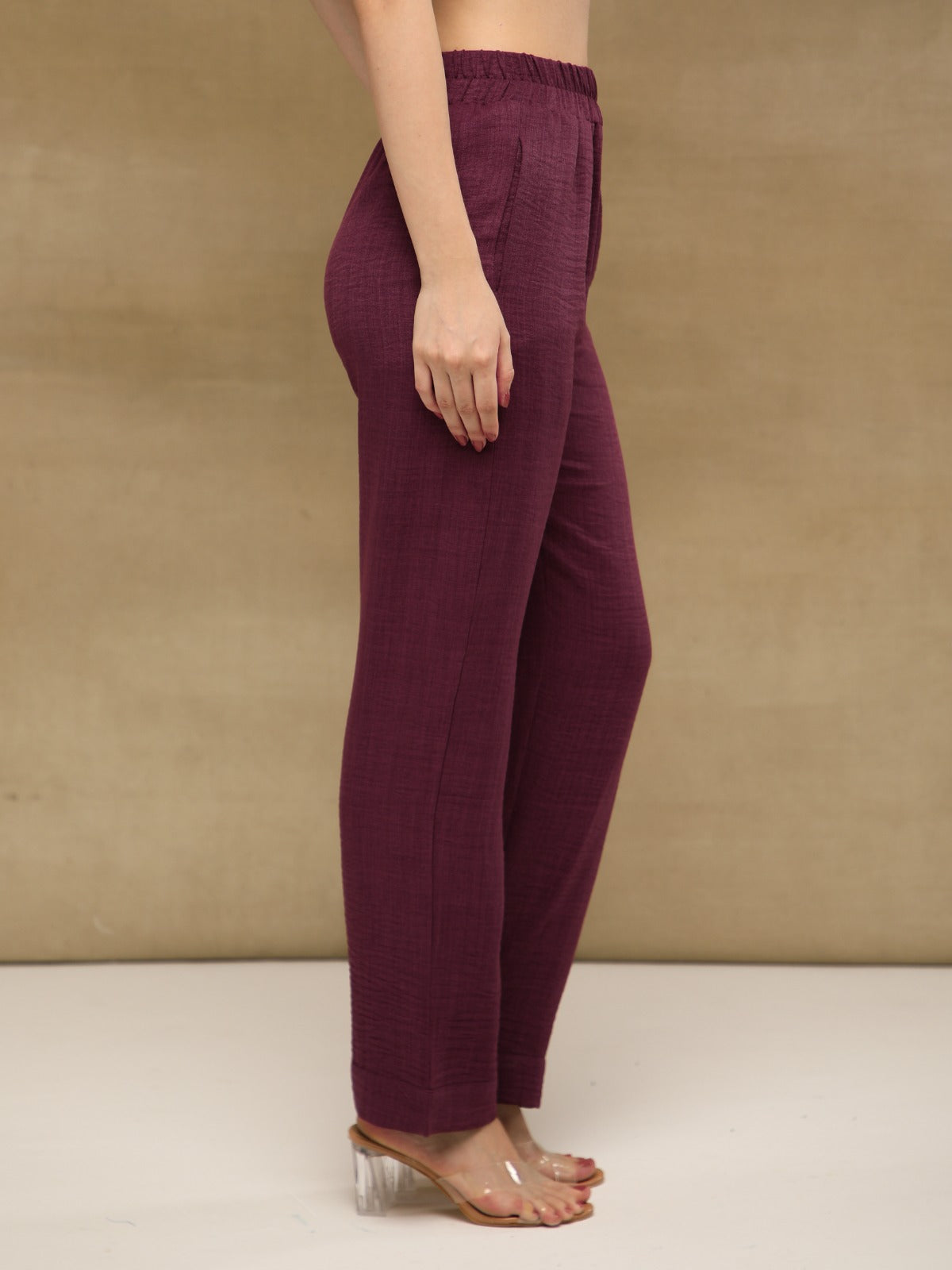 Wine Swarovski Linen Co-ord Set