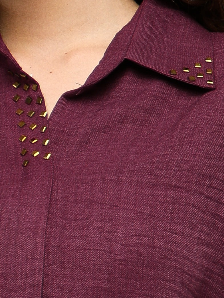 Wine Swarovski Linen Co-ord Set