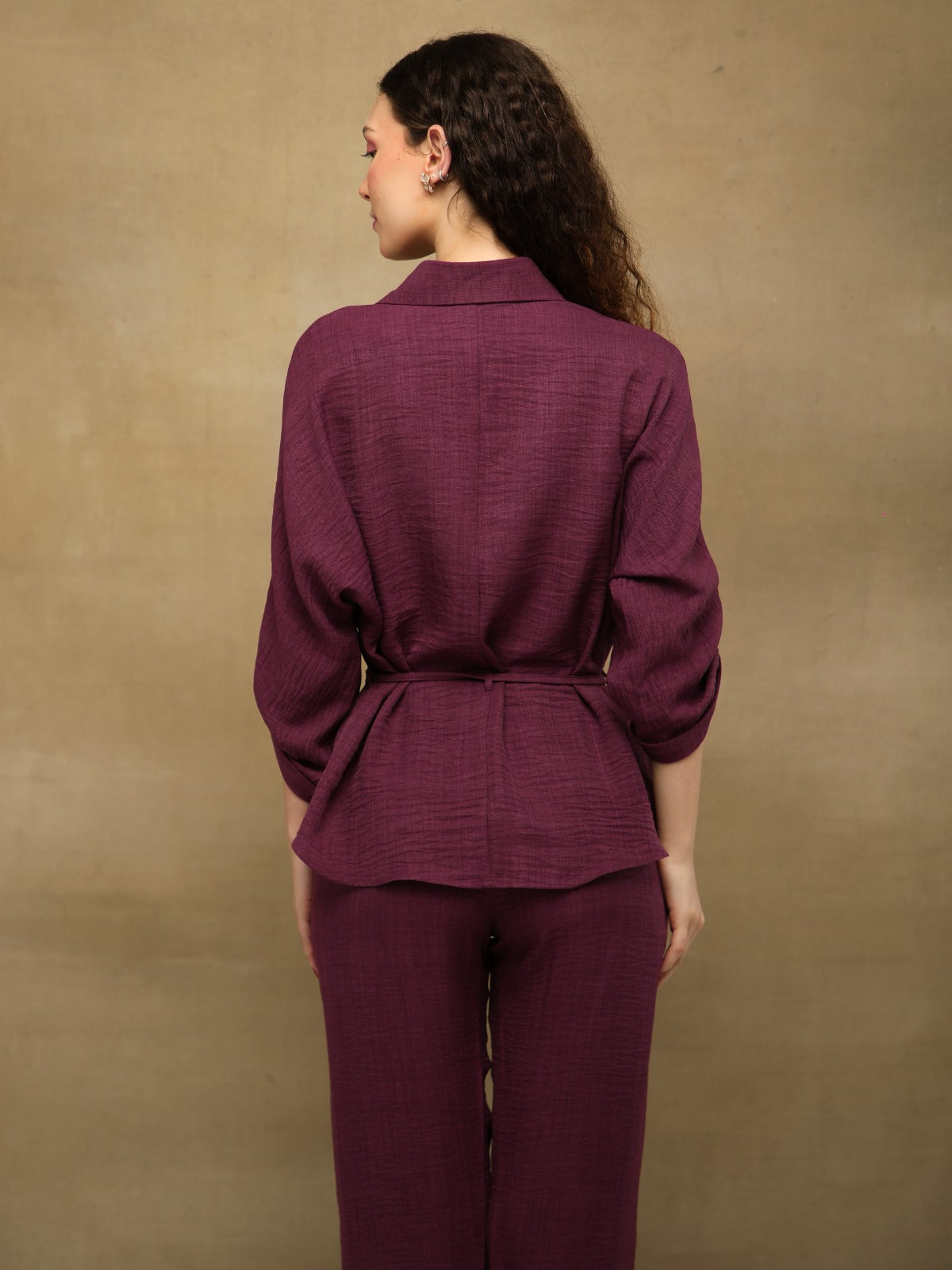 Wine Swarovski Linen Co-ord Set