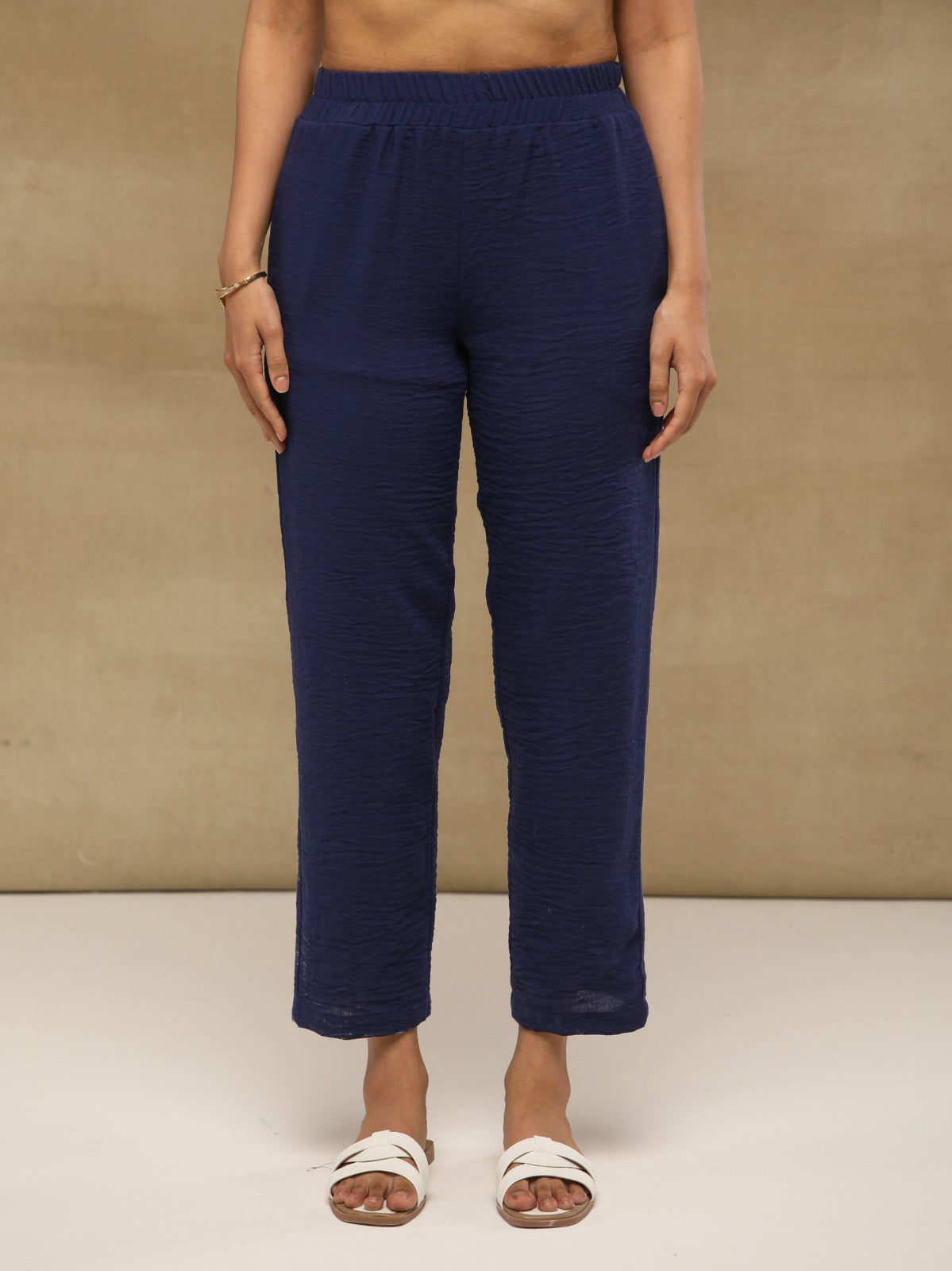 Navy Crushed Linen Embroidered Co-ord Set