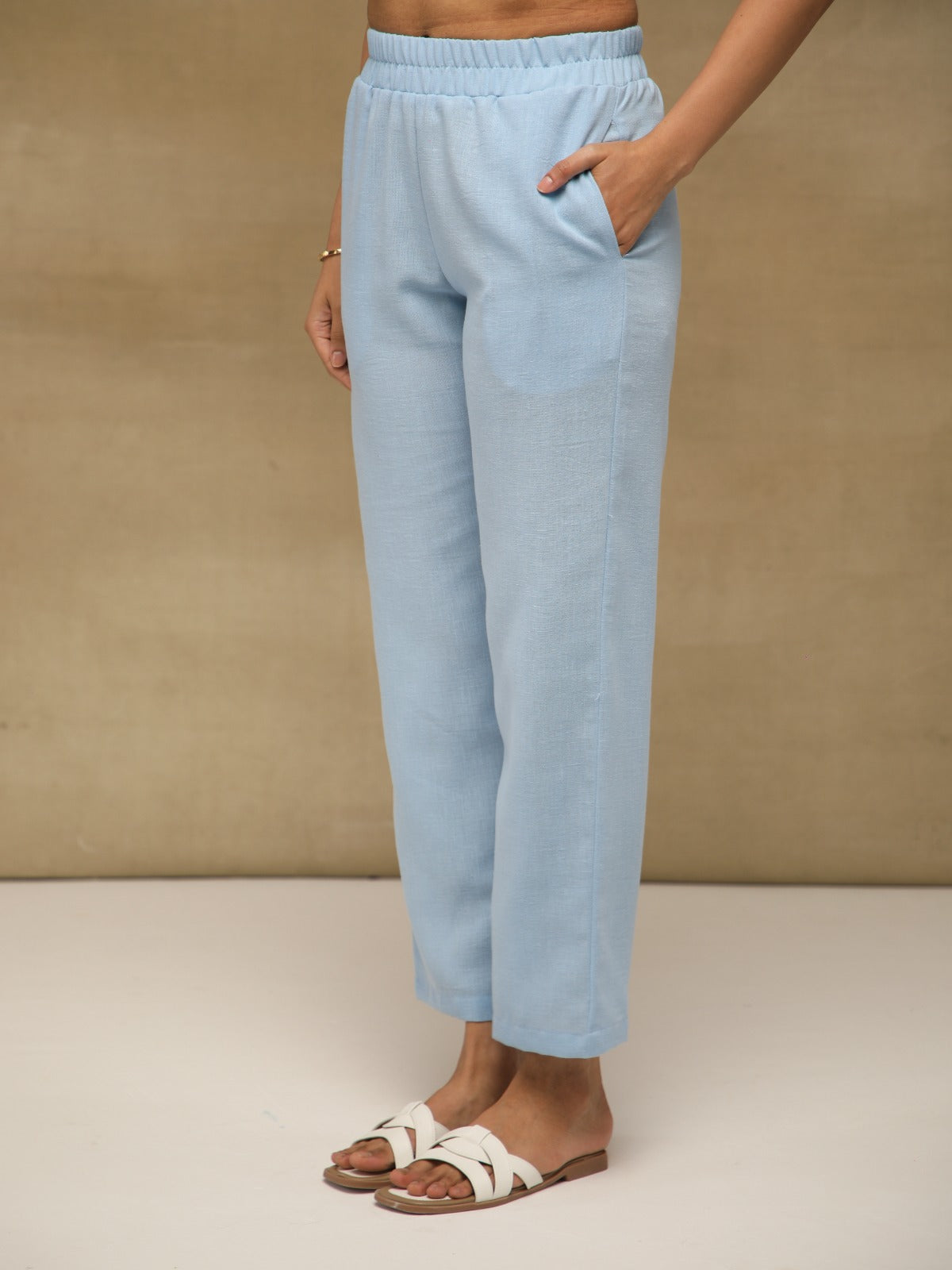 Powder Blue Crushed Linen Embroidered Co-ord Set