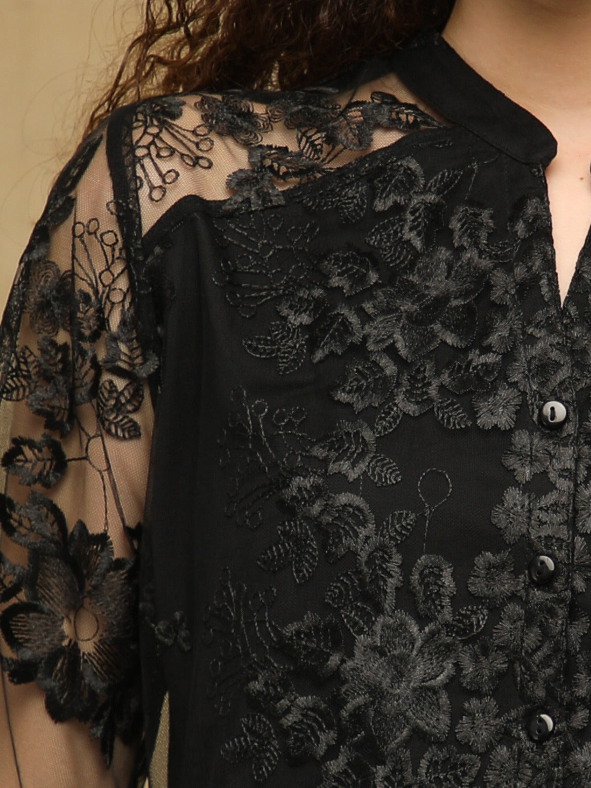 Noir Sheer Yoke Lace Shirt