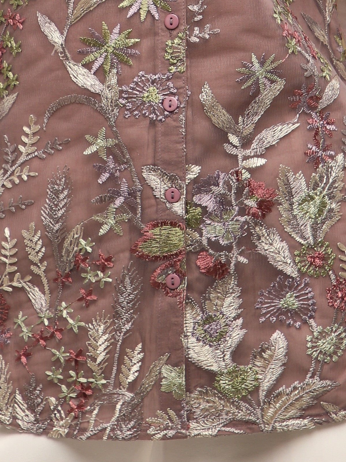 Rosewood Yoke Sheer Embroidered Top