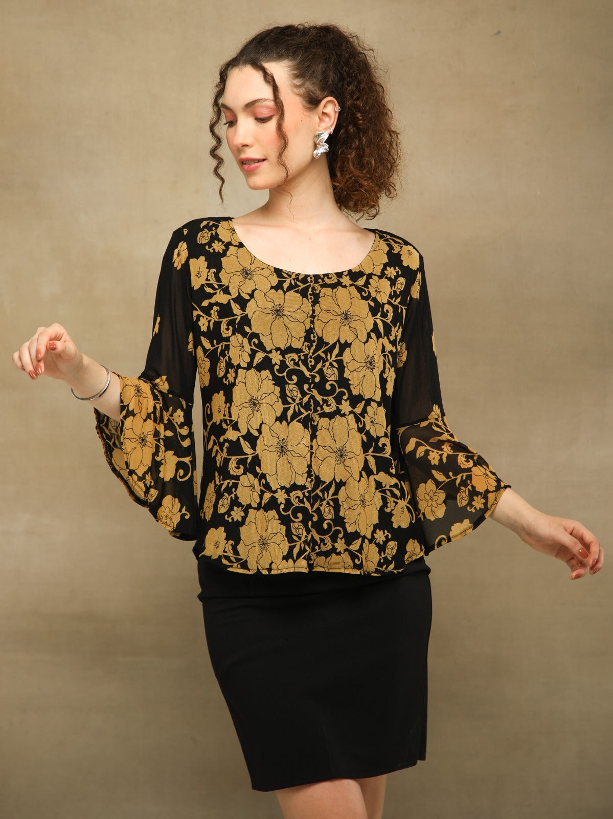 Noir Gold Floral Top