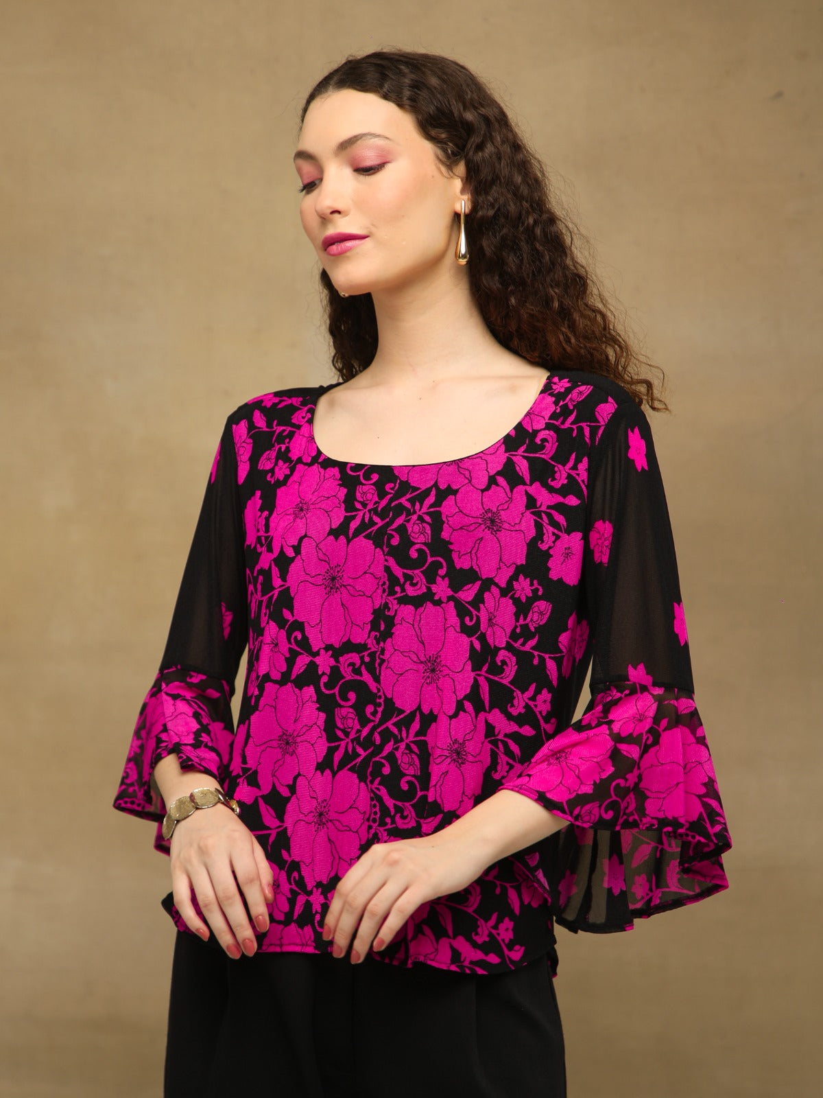 Noir Fuchsia Floral Top
