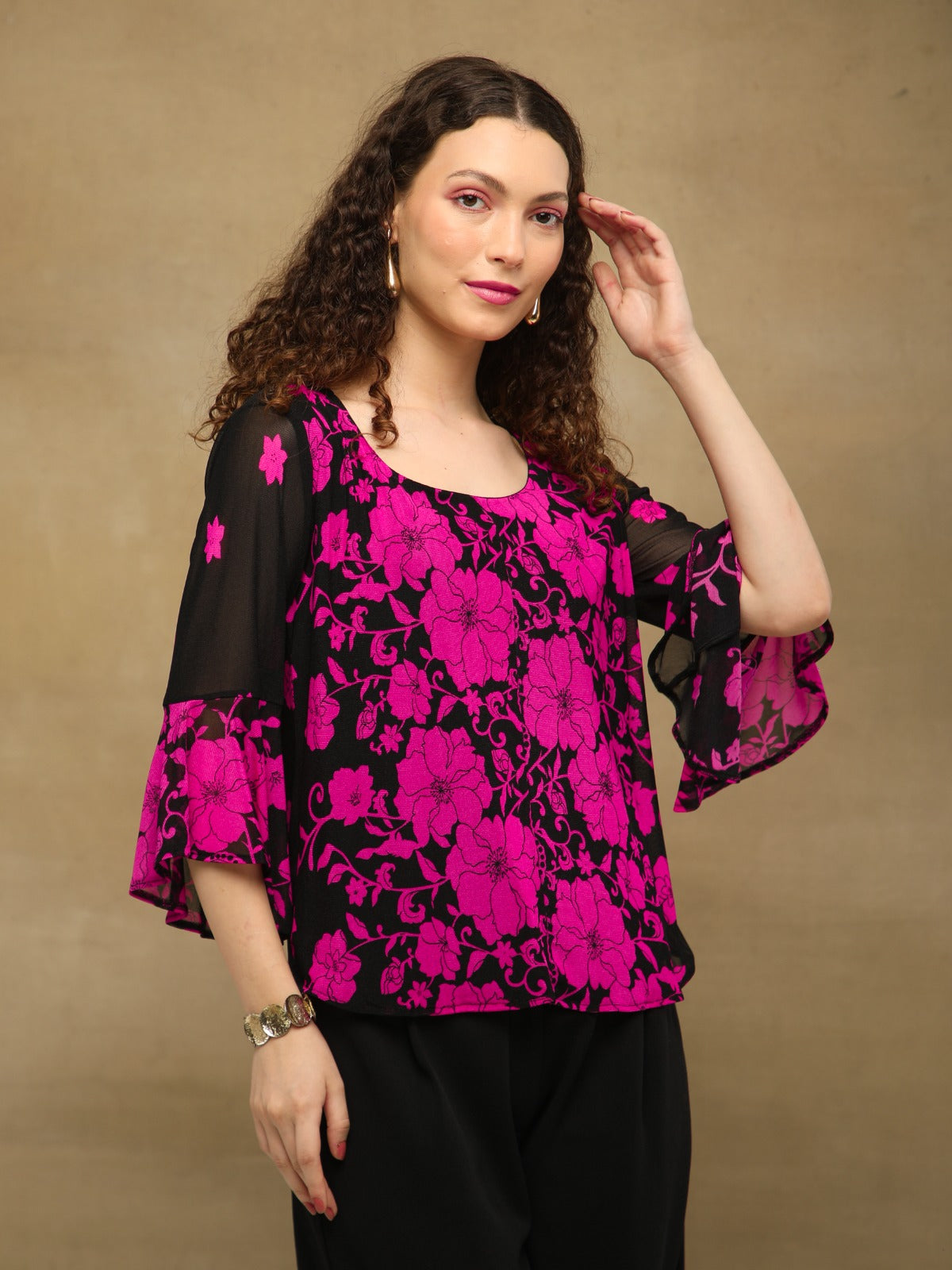 Noir Fuchsia Floral Top