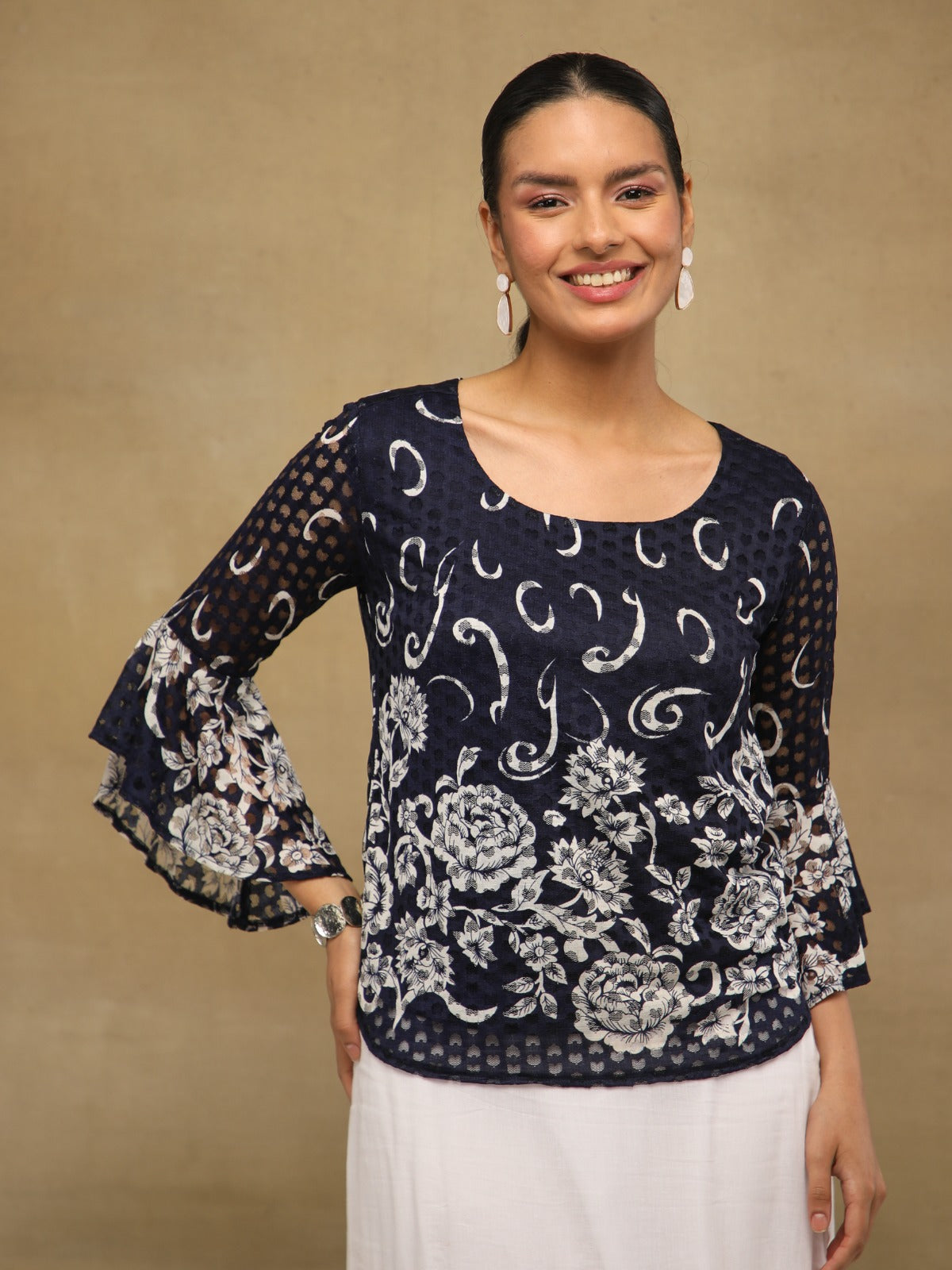 Navy Ivory Top