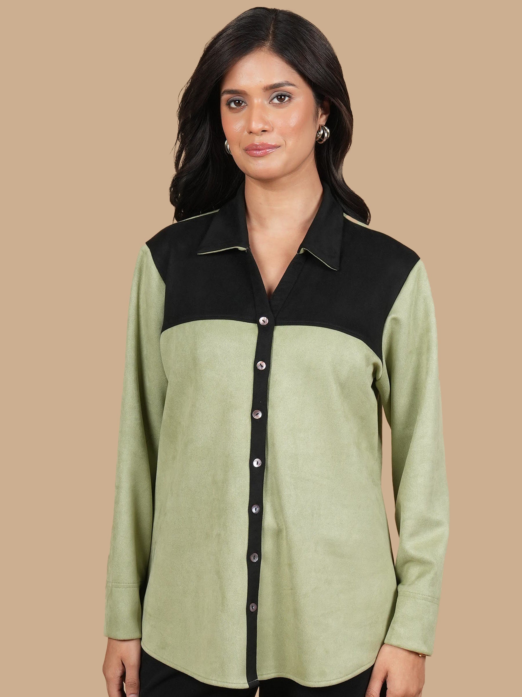 COLOURBLOCK SUEDE MINT SHIRT