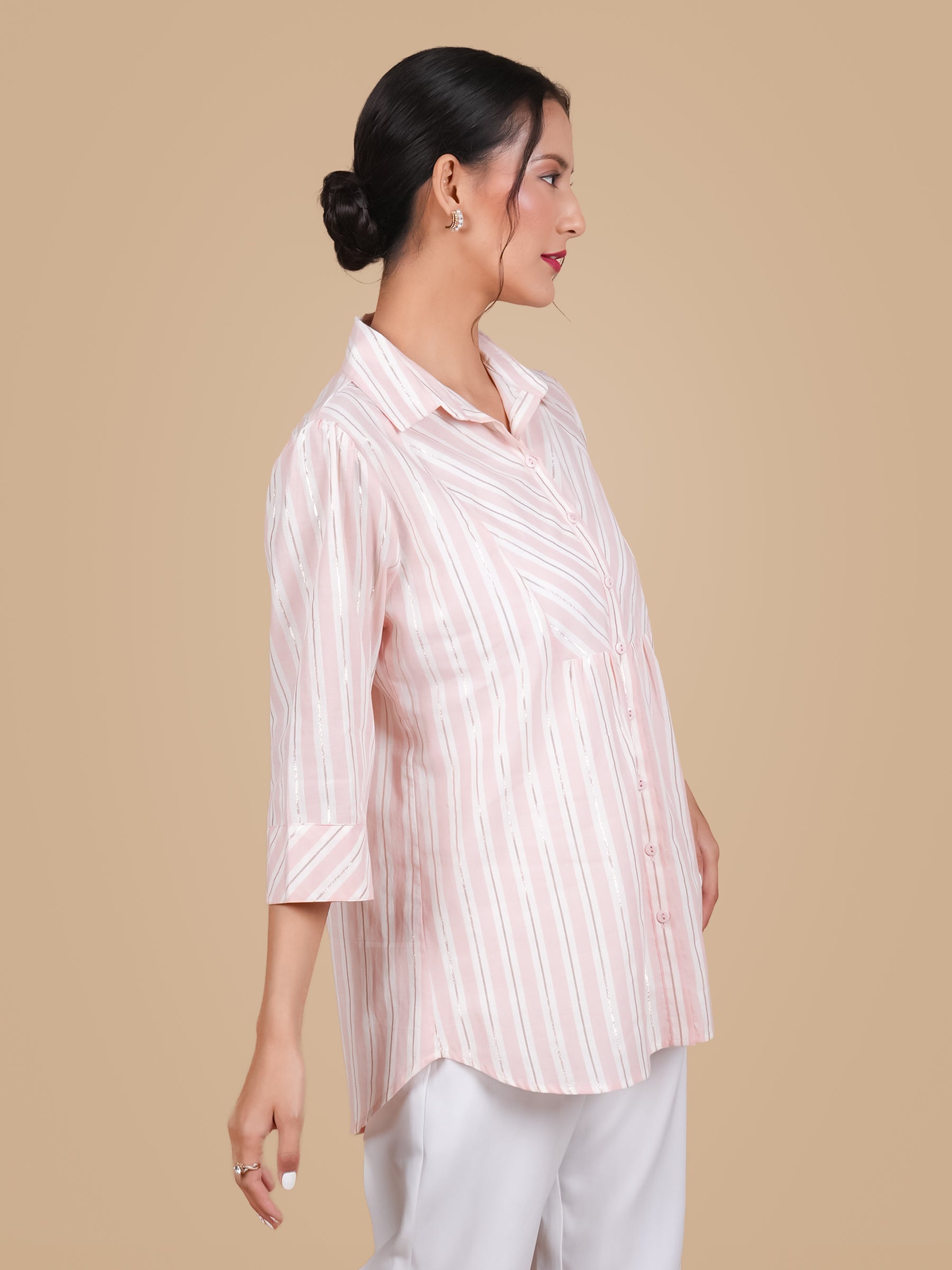 FRONT YOKE PINK STRIPE COTTON SHIRT