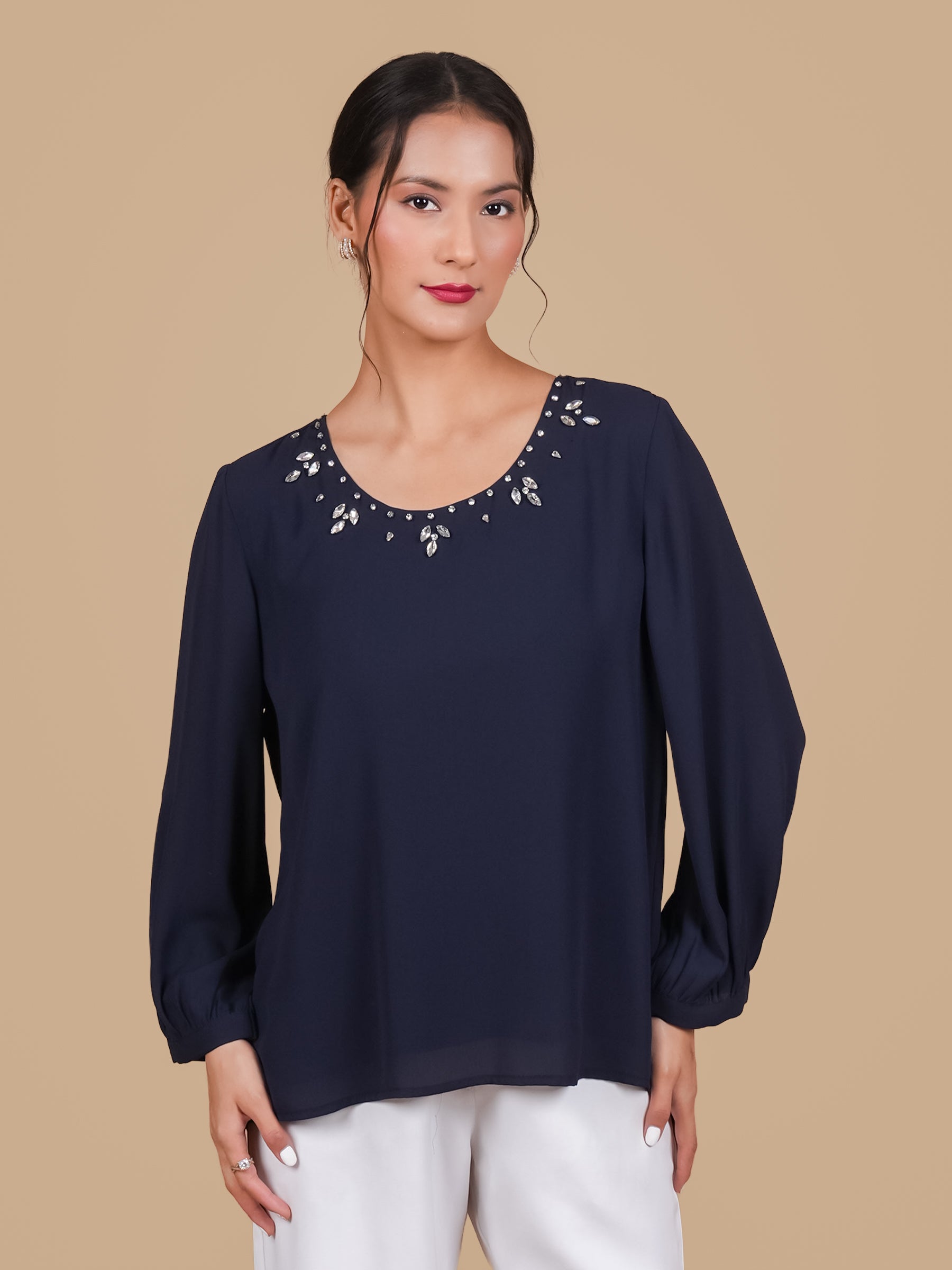 CRYSTAL CURVE NAVY TOP