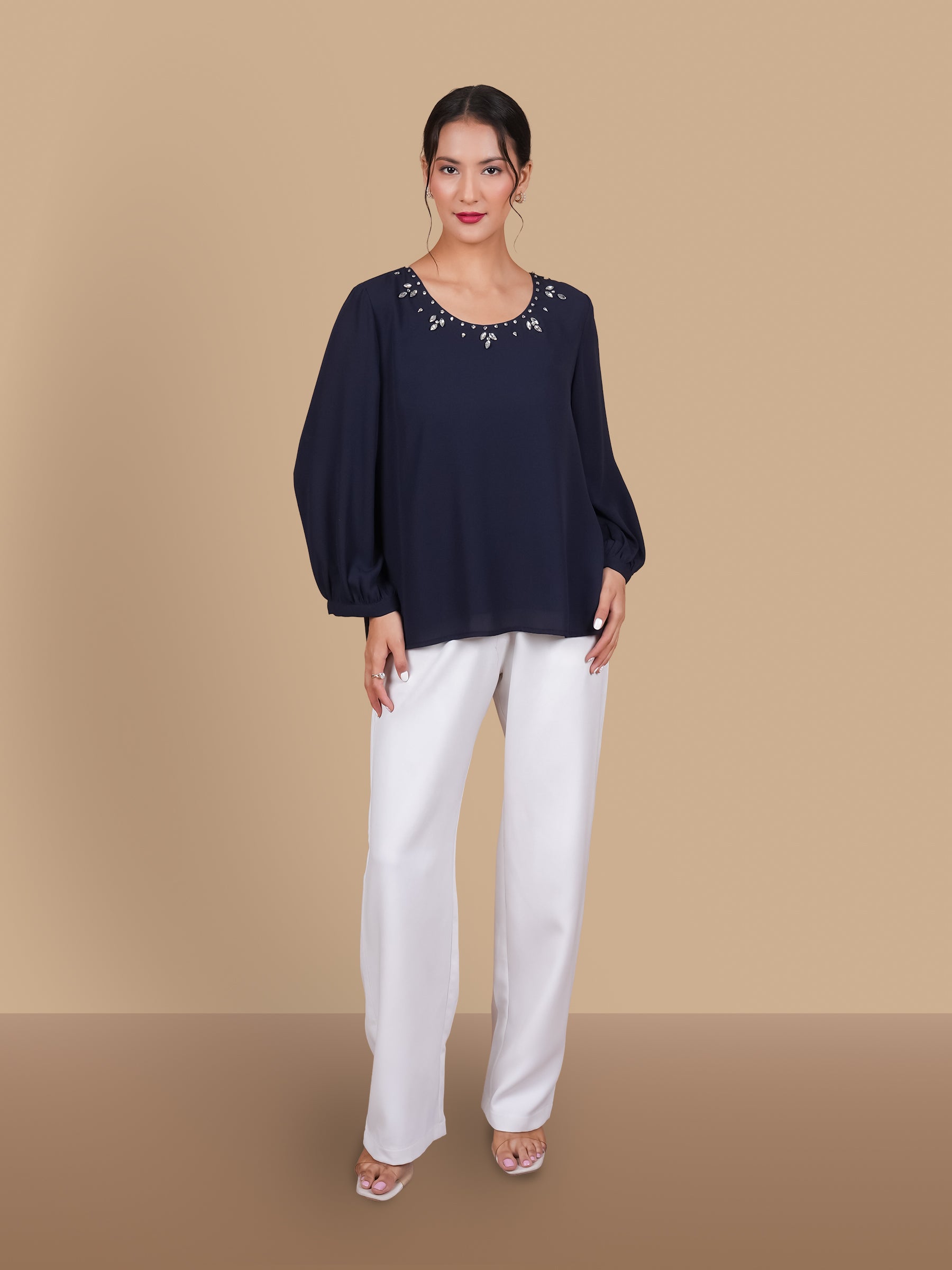 CRYSTAL CURVE NAVY TOP