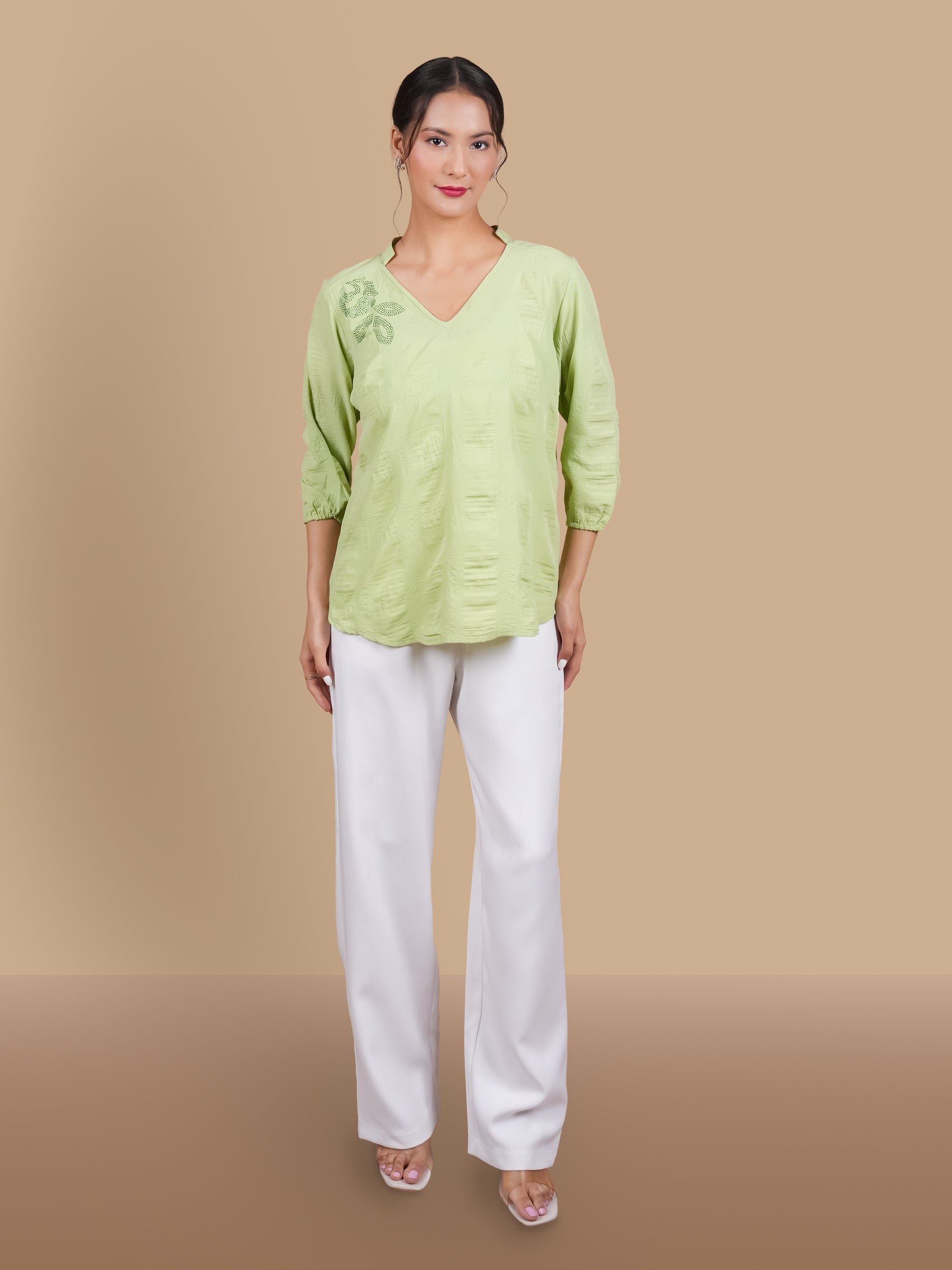 TEXTURED SWAROSVKI PEACH TOP