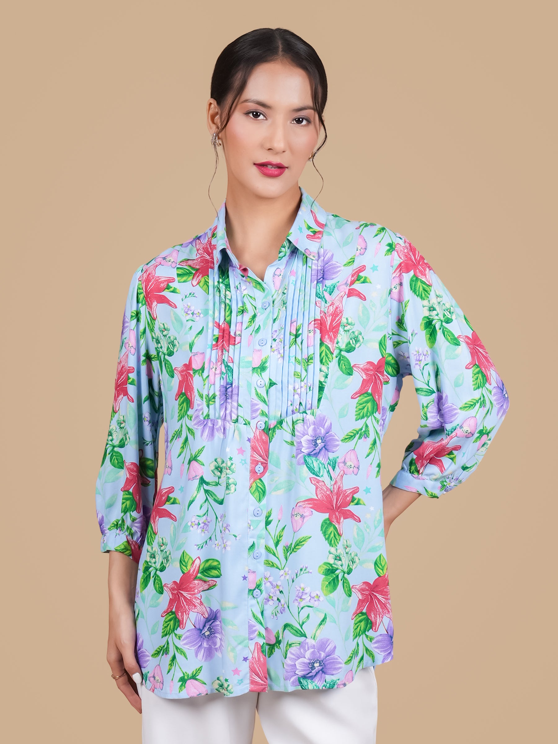 FLORAL PRINTED SKY BLUE SHIRT