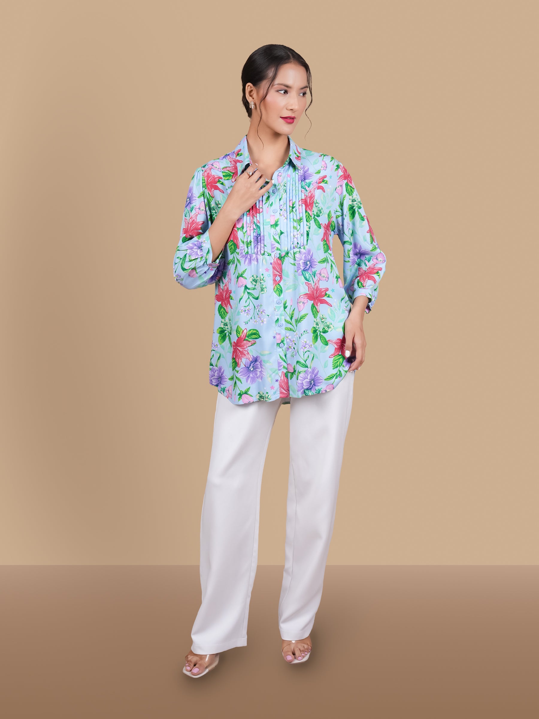 FLORAL PRINTED SKY BLUE SHIRT