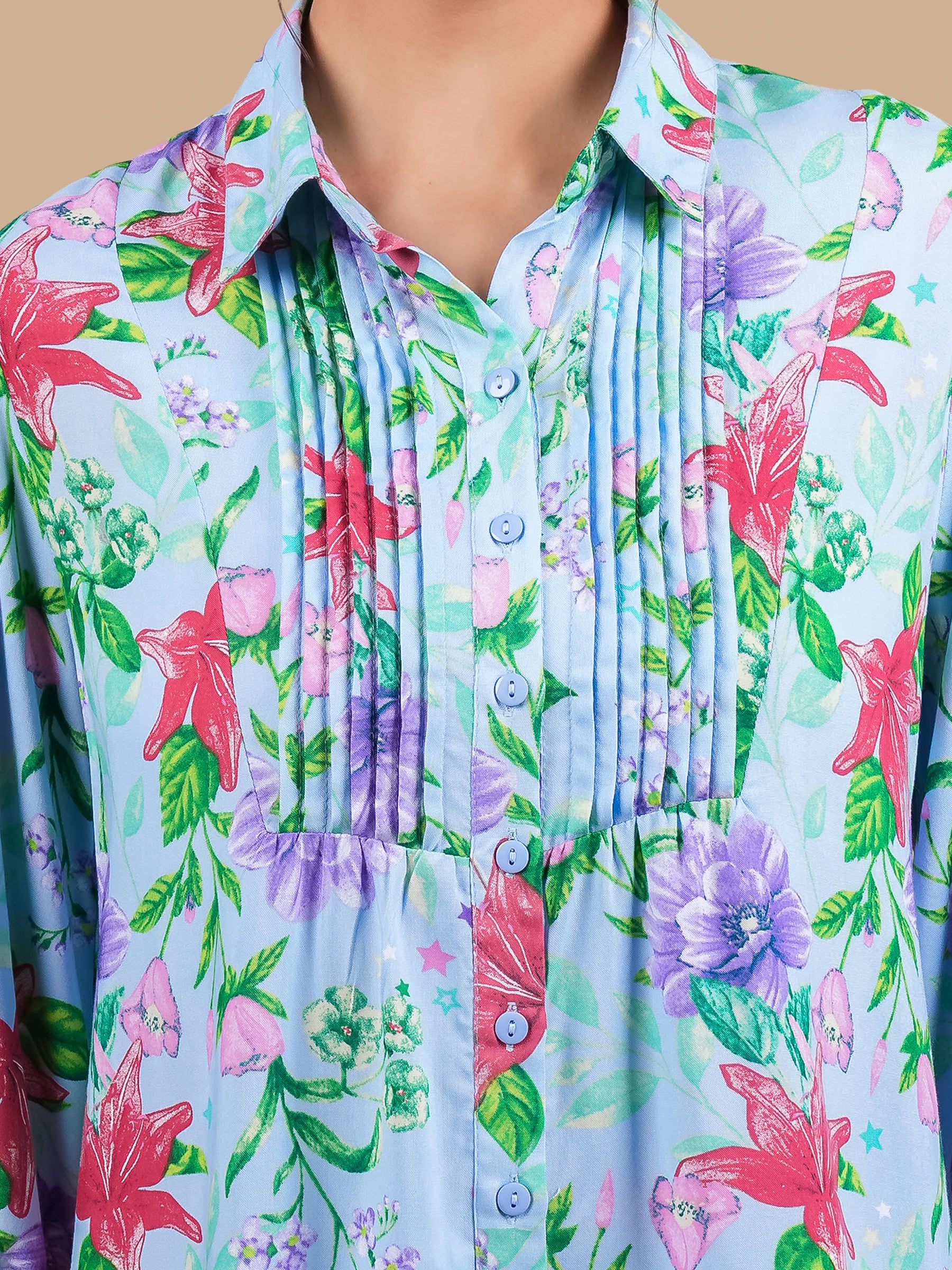 FLORAL PRINTED SKY BLUE SHIRT
