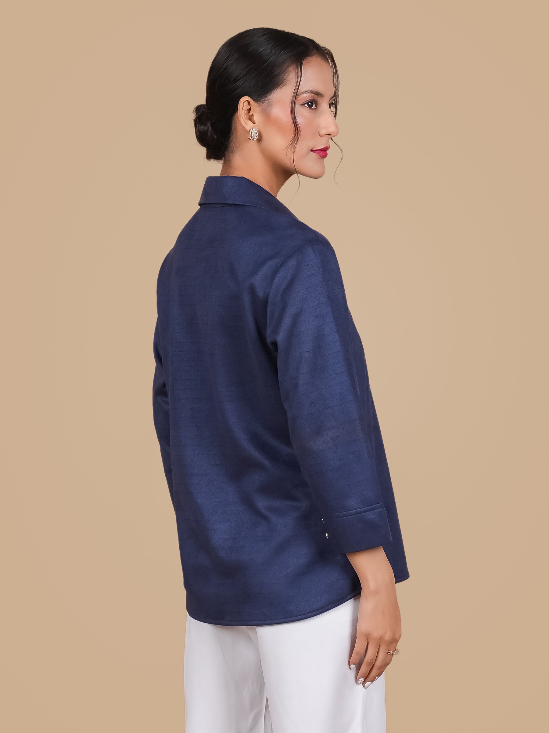 SUEDE PINTUCK NAVY SHIRT