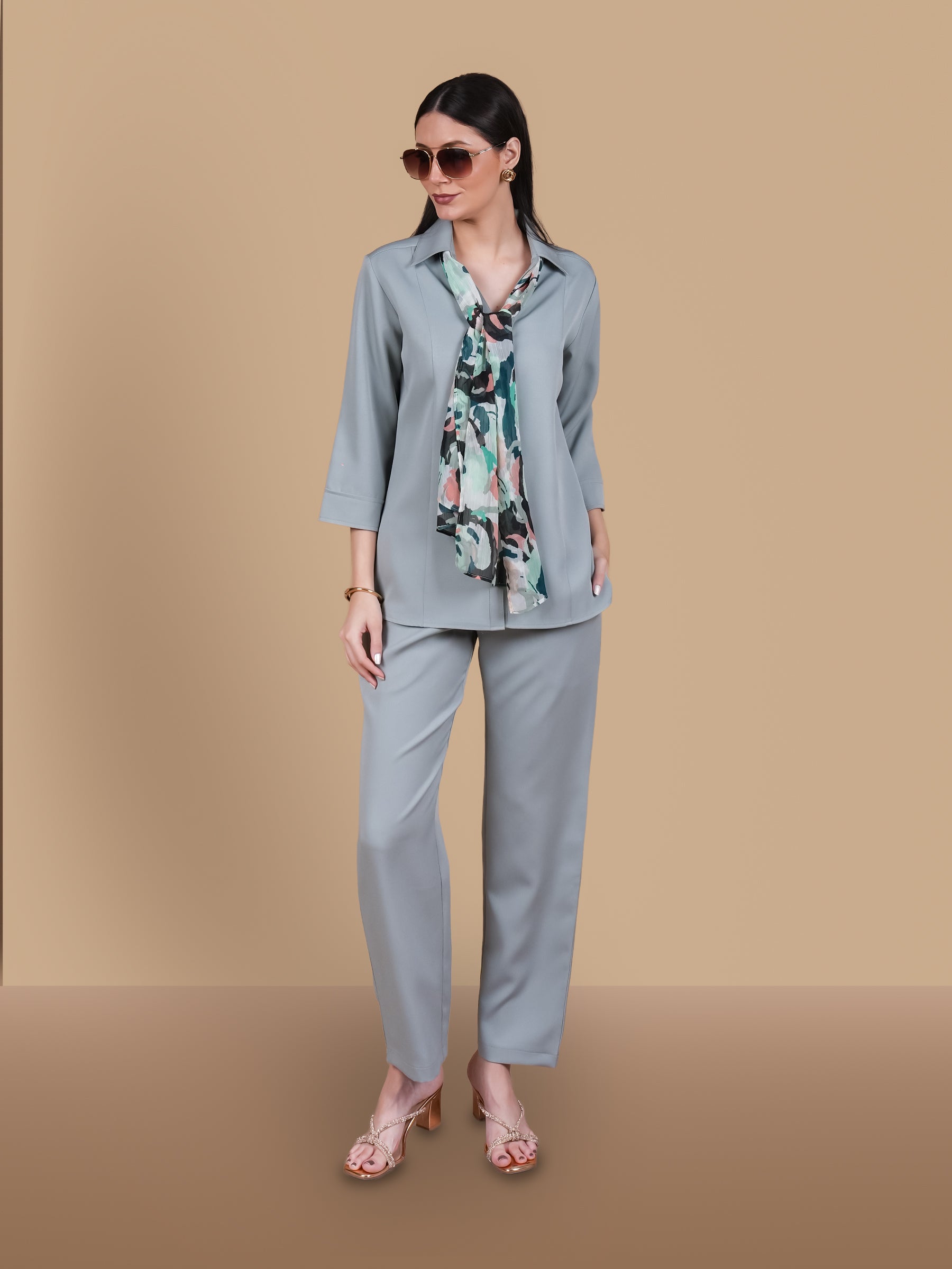 POWDER BLUE COORD SET WITH  SCARF