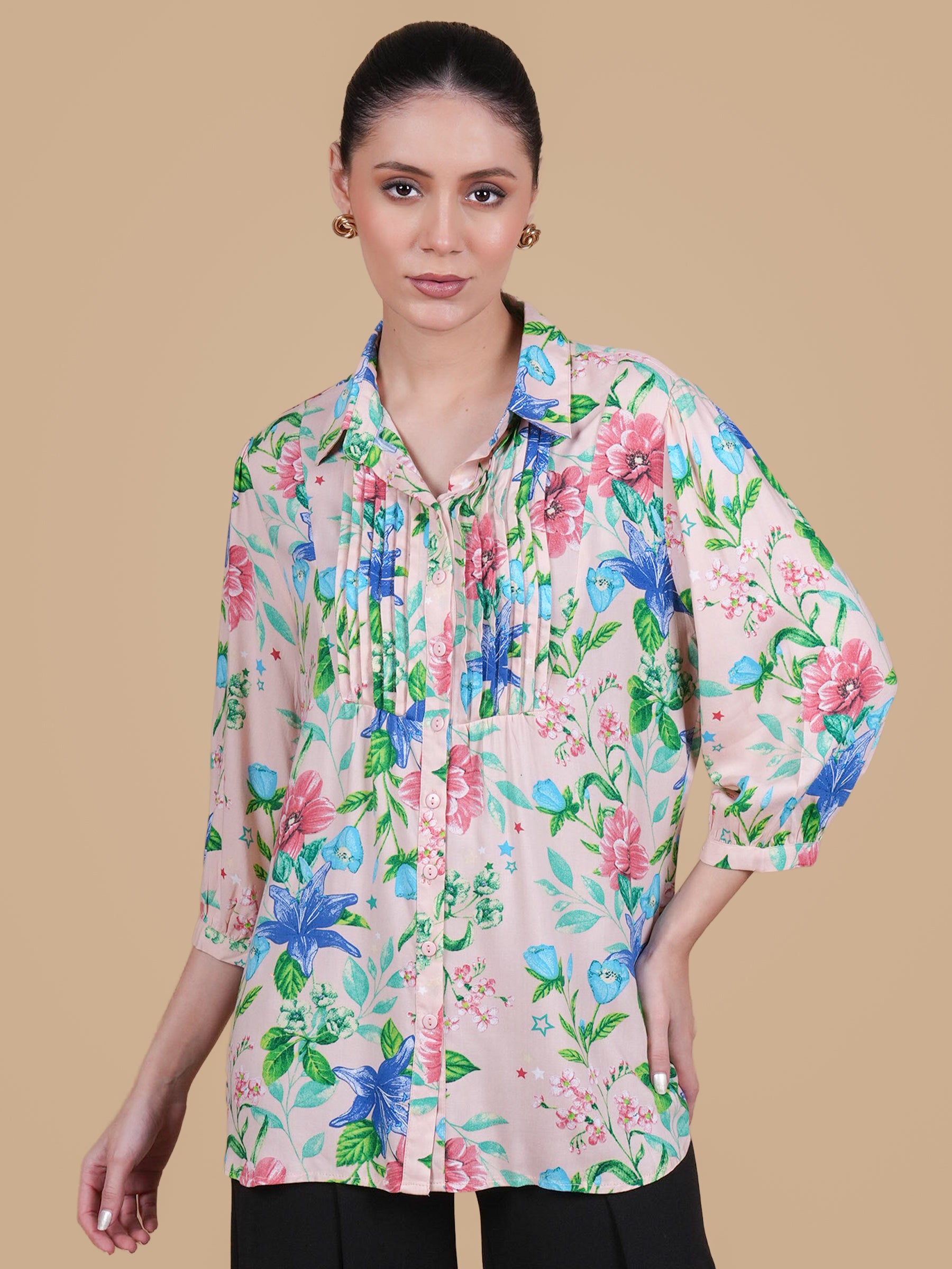 FLORAL PRINTED PINK SHIRT