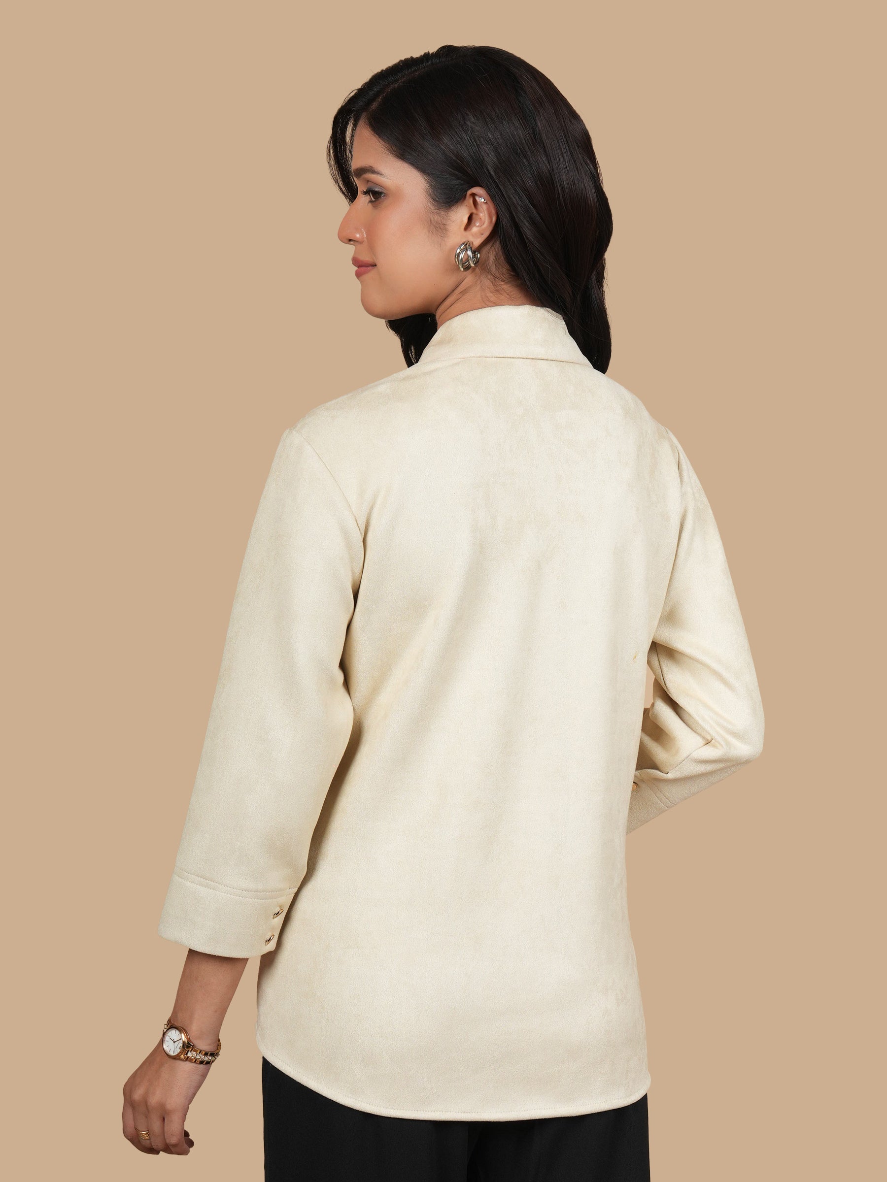 SUEDE PINTUCK BEIGE SHIRT