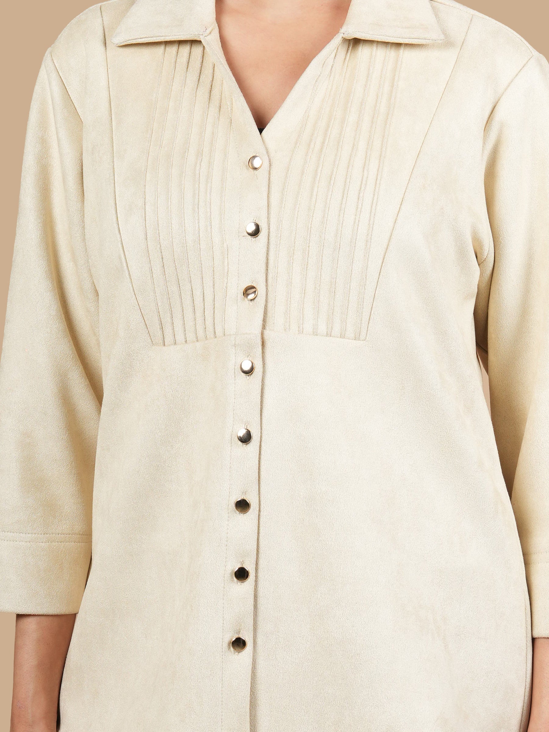 SUEDE PINTUCK BEIGE SHIRT