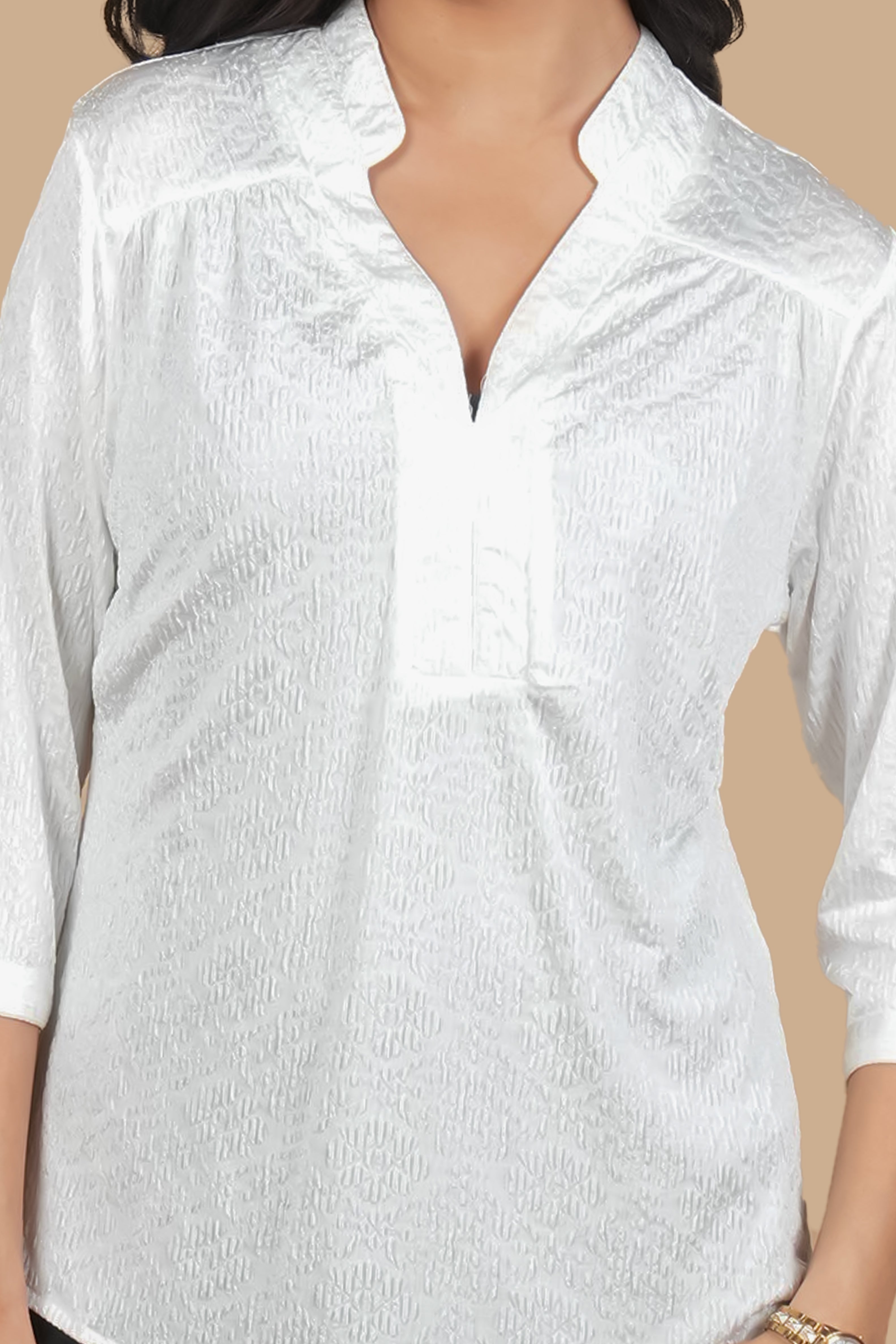 TEXTURED V NECK WHITE TOP