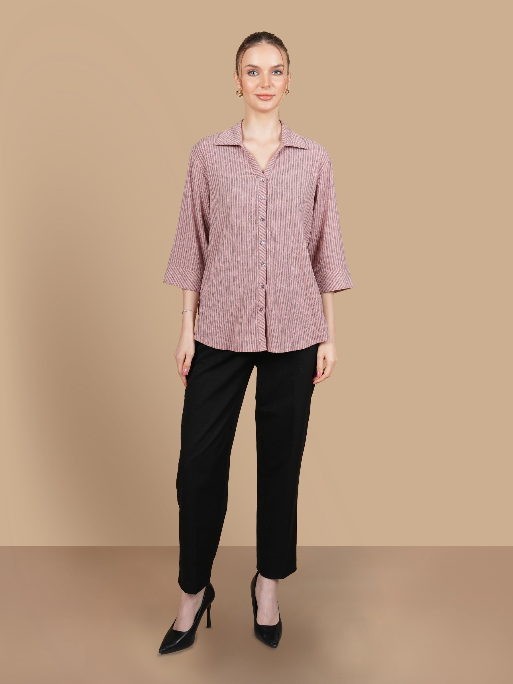 TEXTURED CRUSH  STRIPE SHIRT