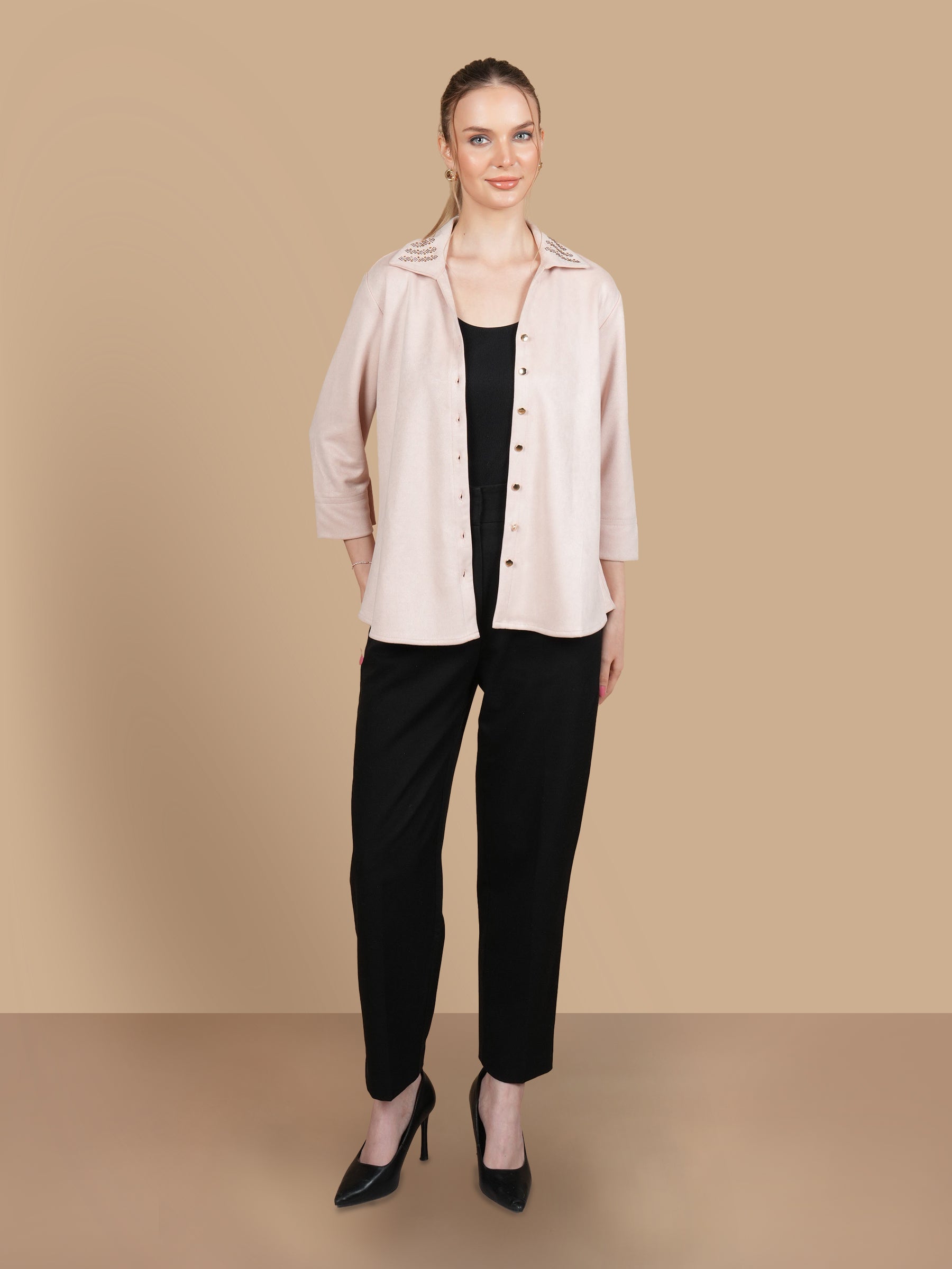 SWAROVSKI COLLAR  BLUSH PINK SHIRT