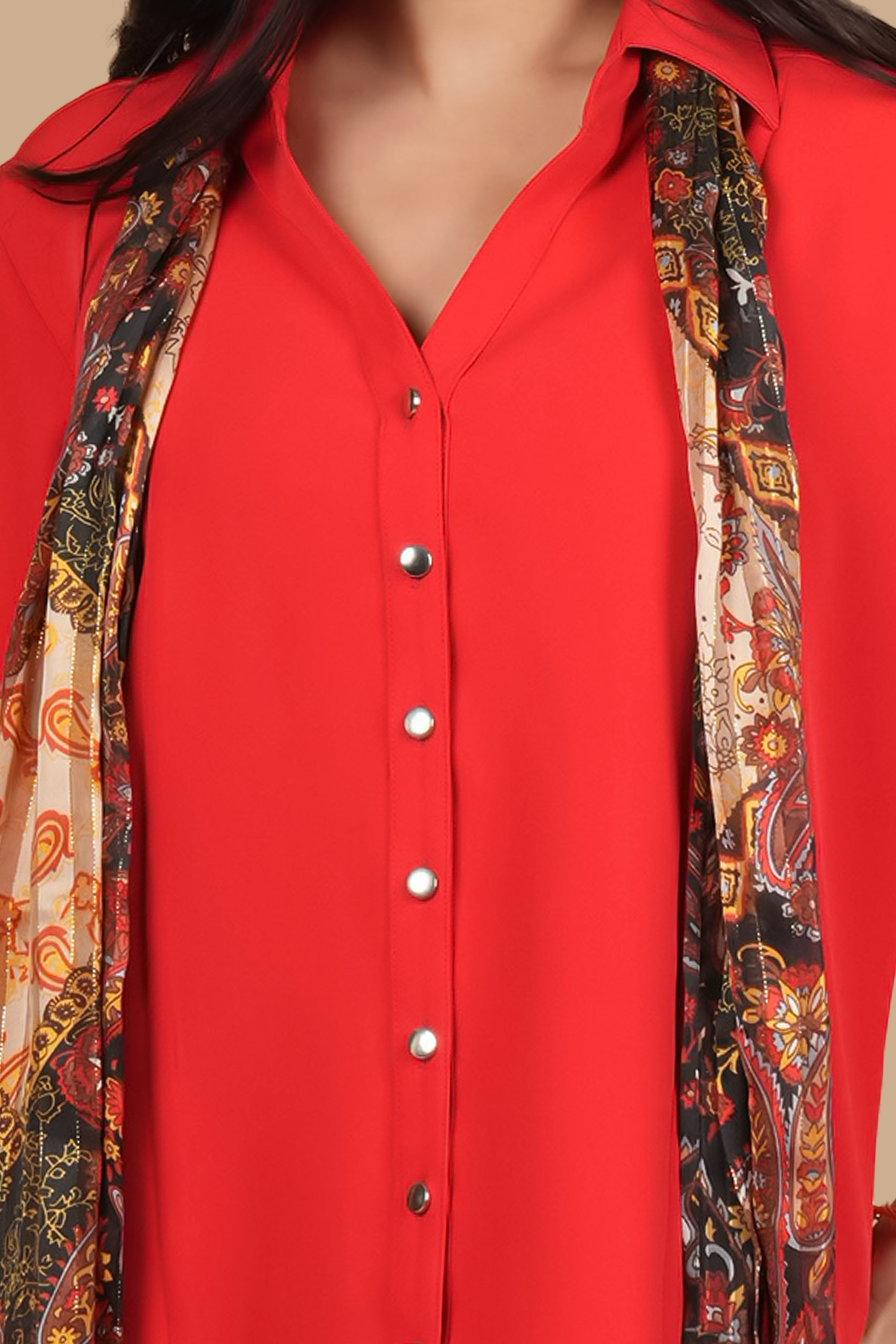 RED COORD SET WITH  SCARF