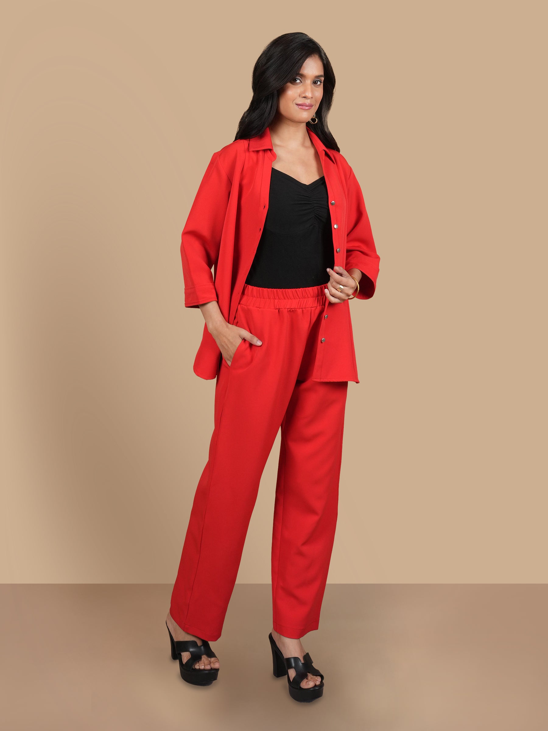 RED COORD SET WITH  SCARF