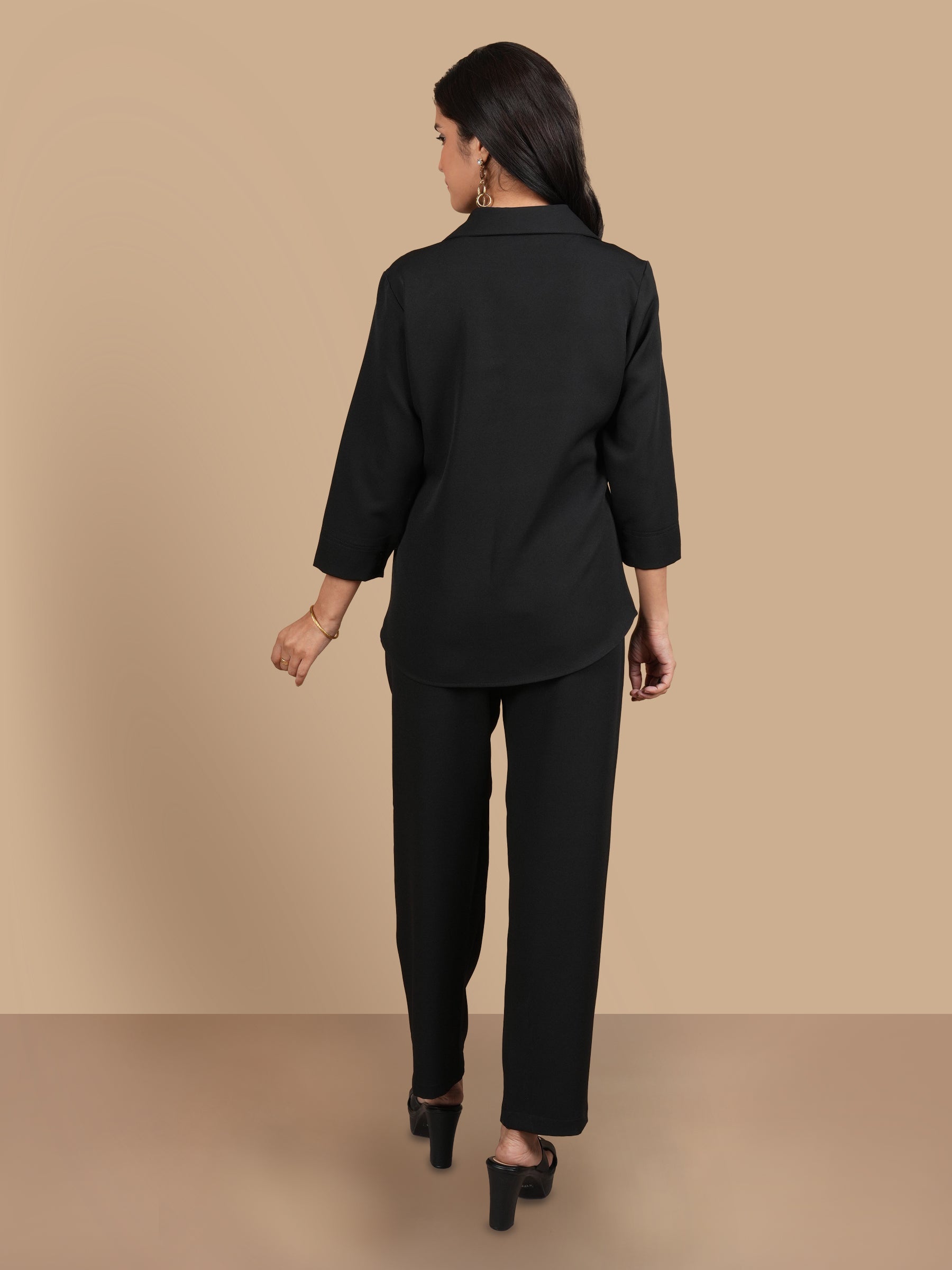 THREE LEAF EMBROIDERED  BLACK COORD SET