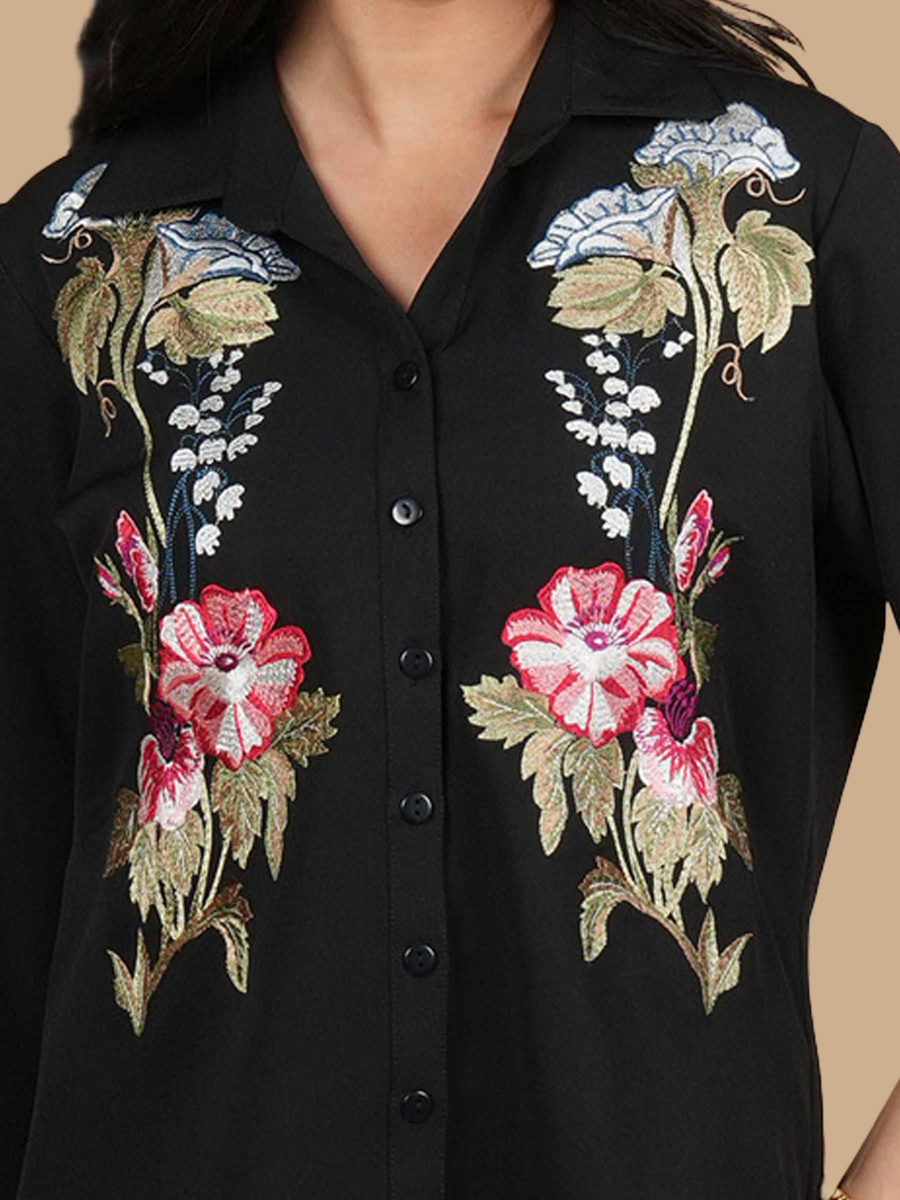 THREE LEAF EMBROIDERED  BLACK COORD SET