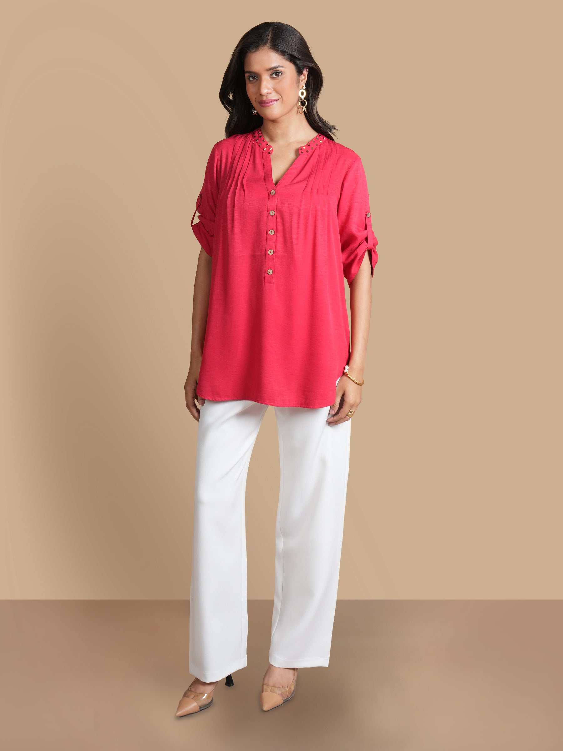 RAYON SLUB PINTUCK  CORAL TOP