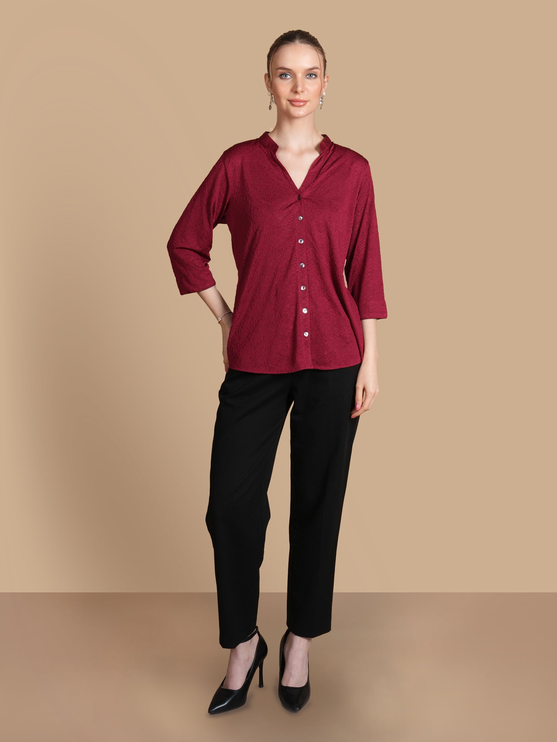 TEXTURED MAROON  SHIRT