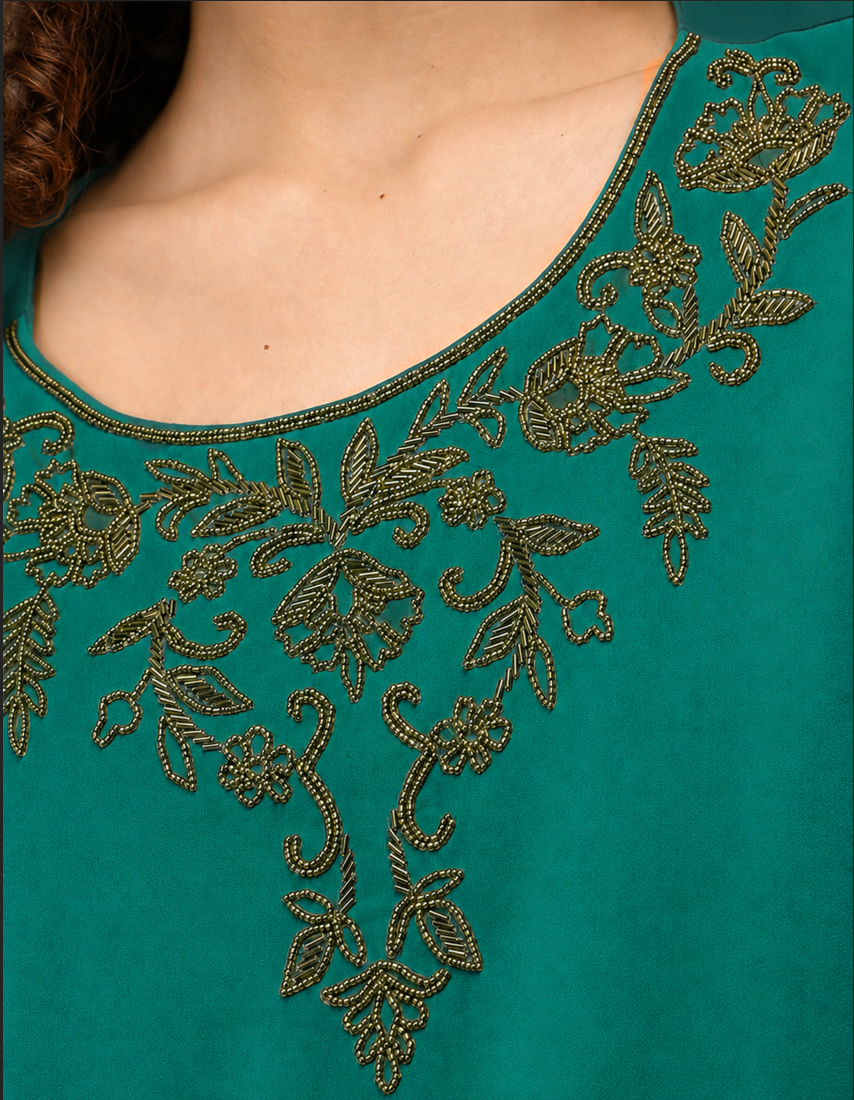 Green Drape Embroidered Top