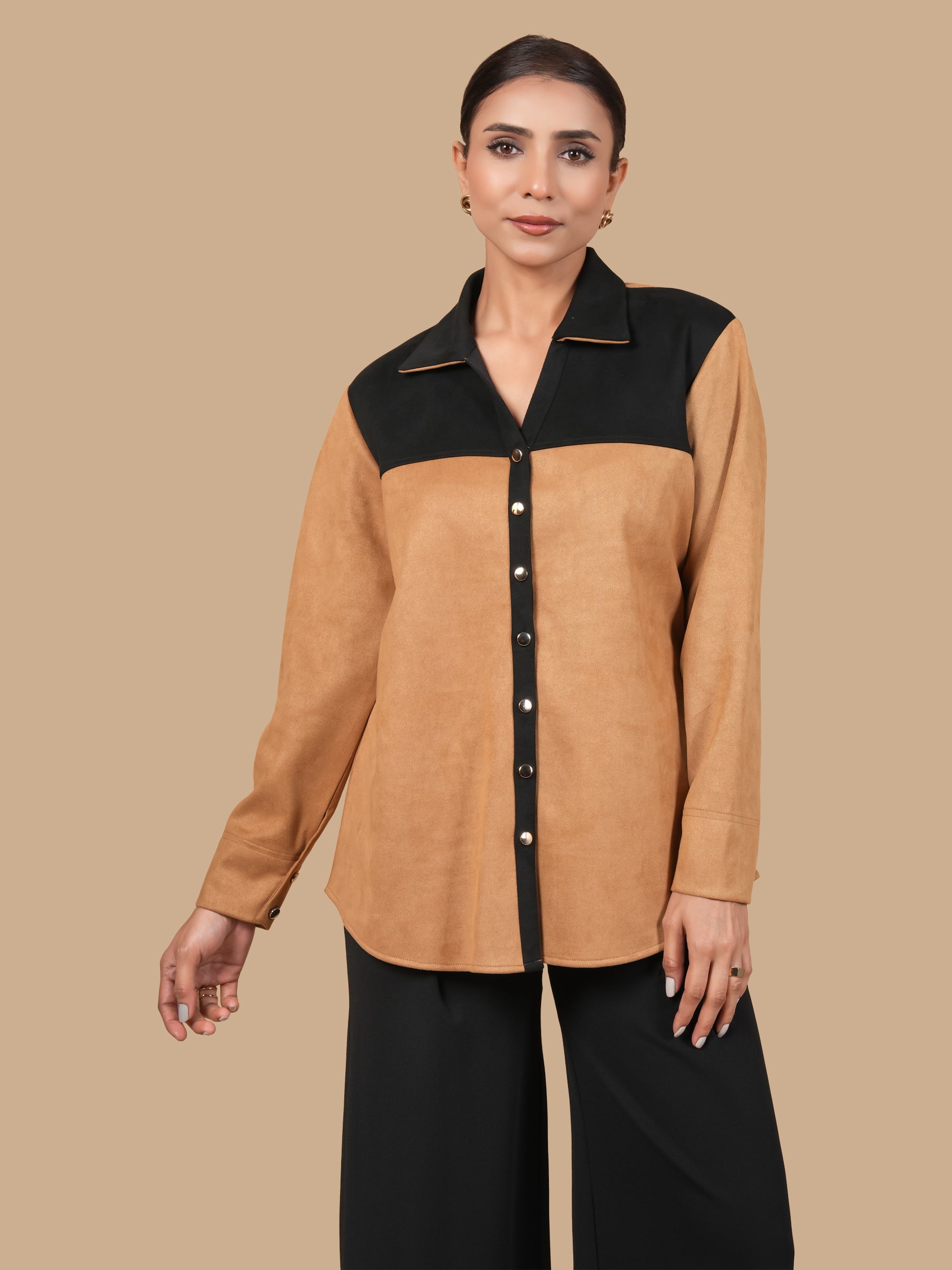 COLOURBLOCK SUEDE TAN SHIRT