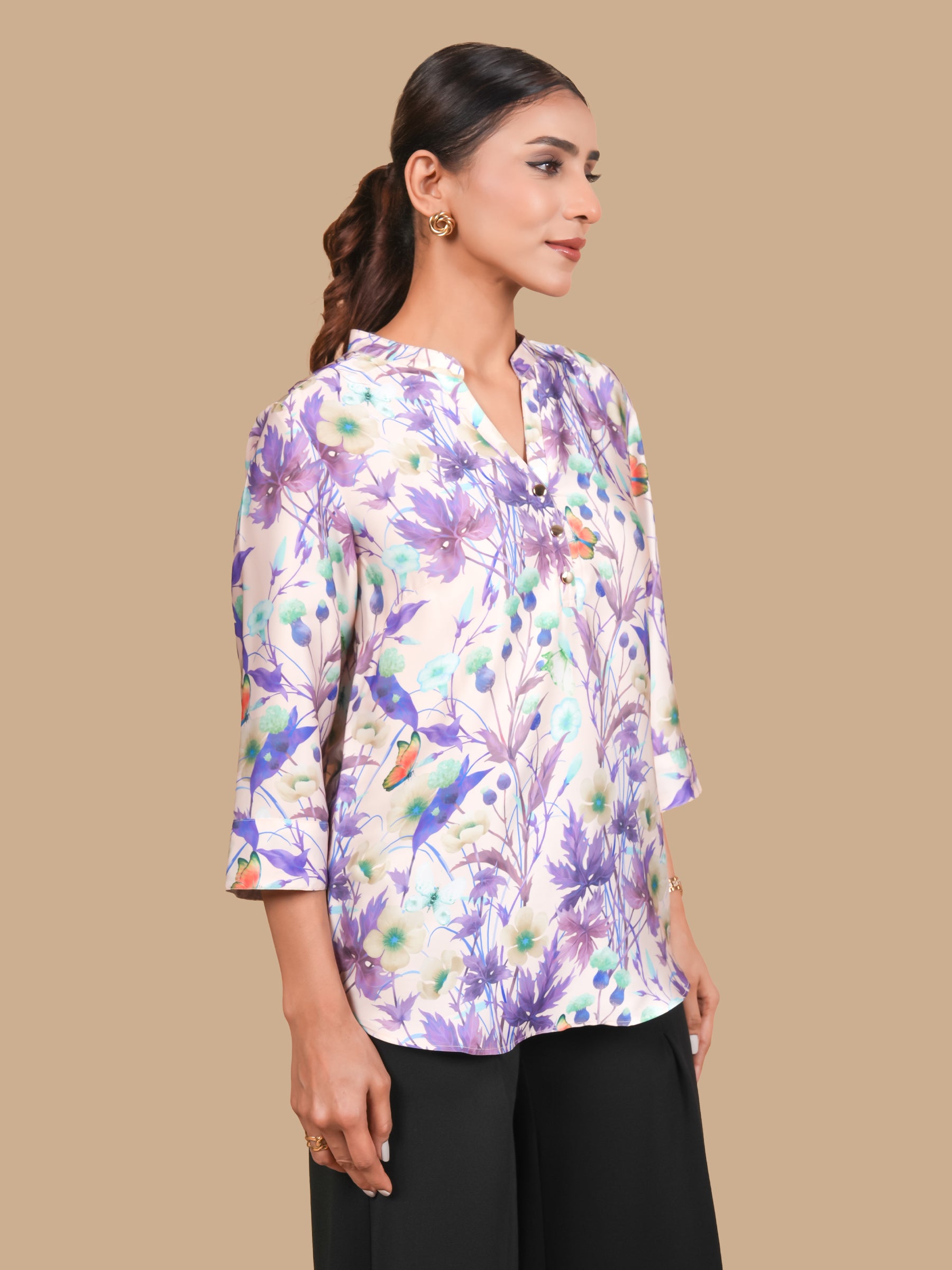 LAVENDER BLOOM SATIN TOP