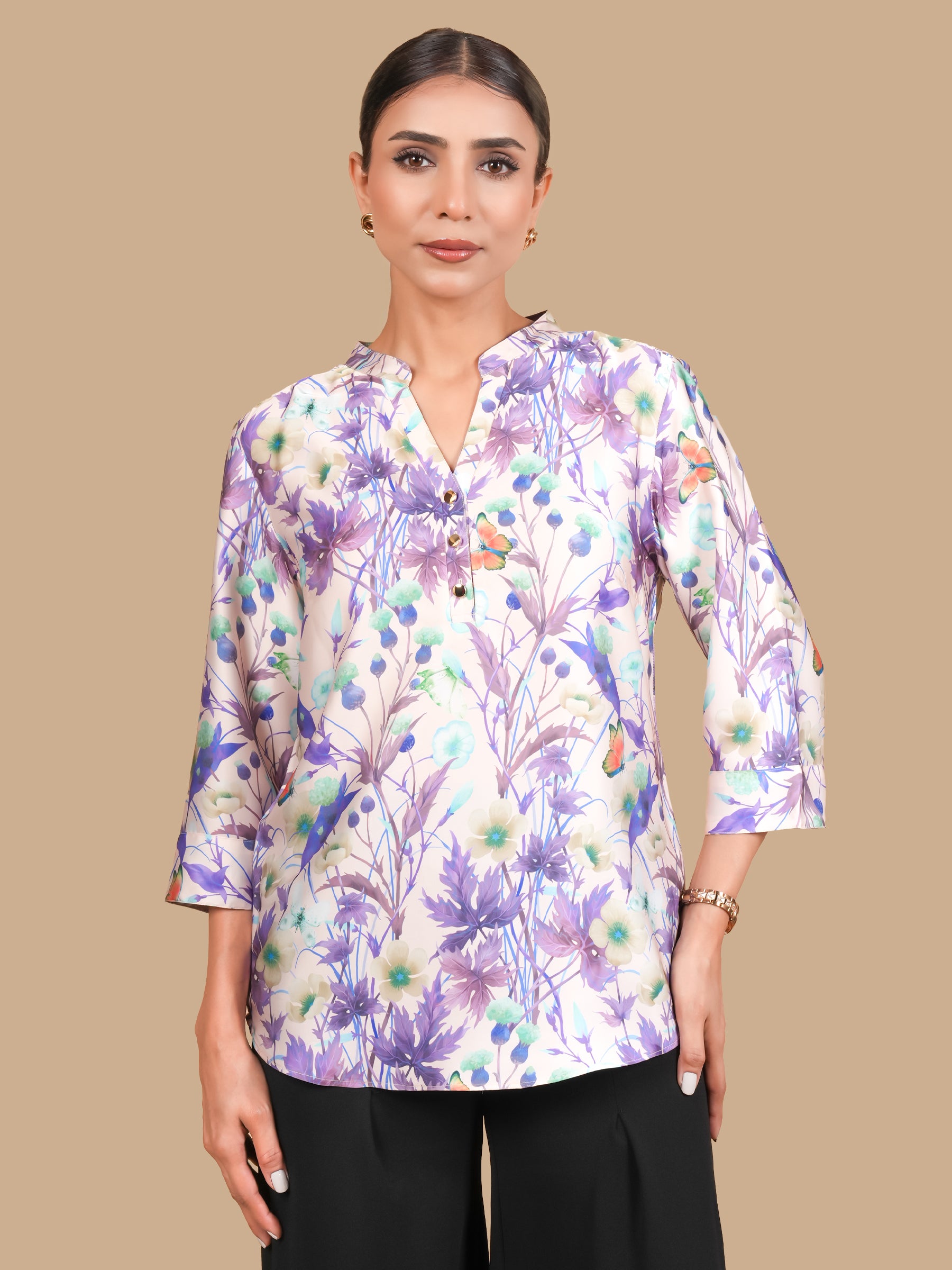 LAVENDER BLOOM SATIN TOP