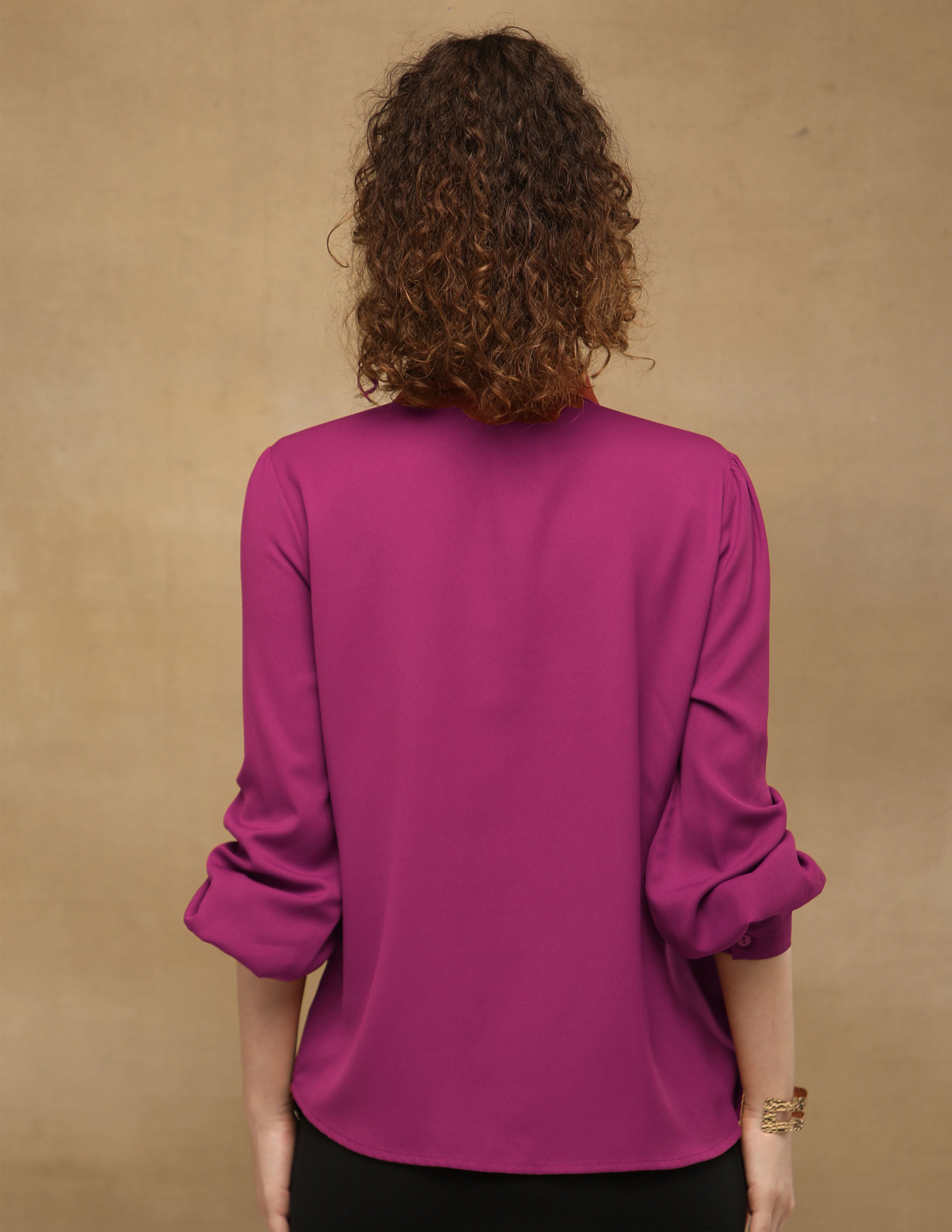 Magenta Linear Crystal Tie-up Shirt