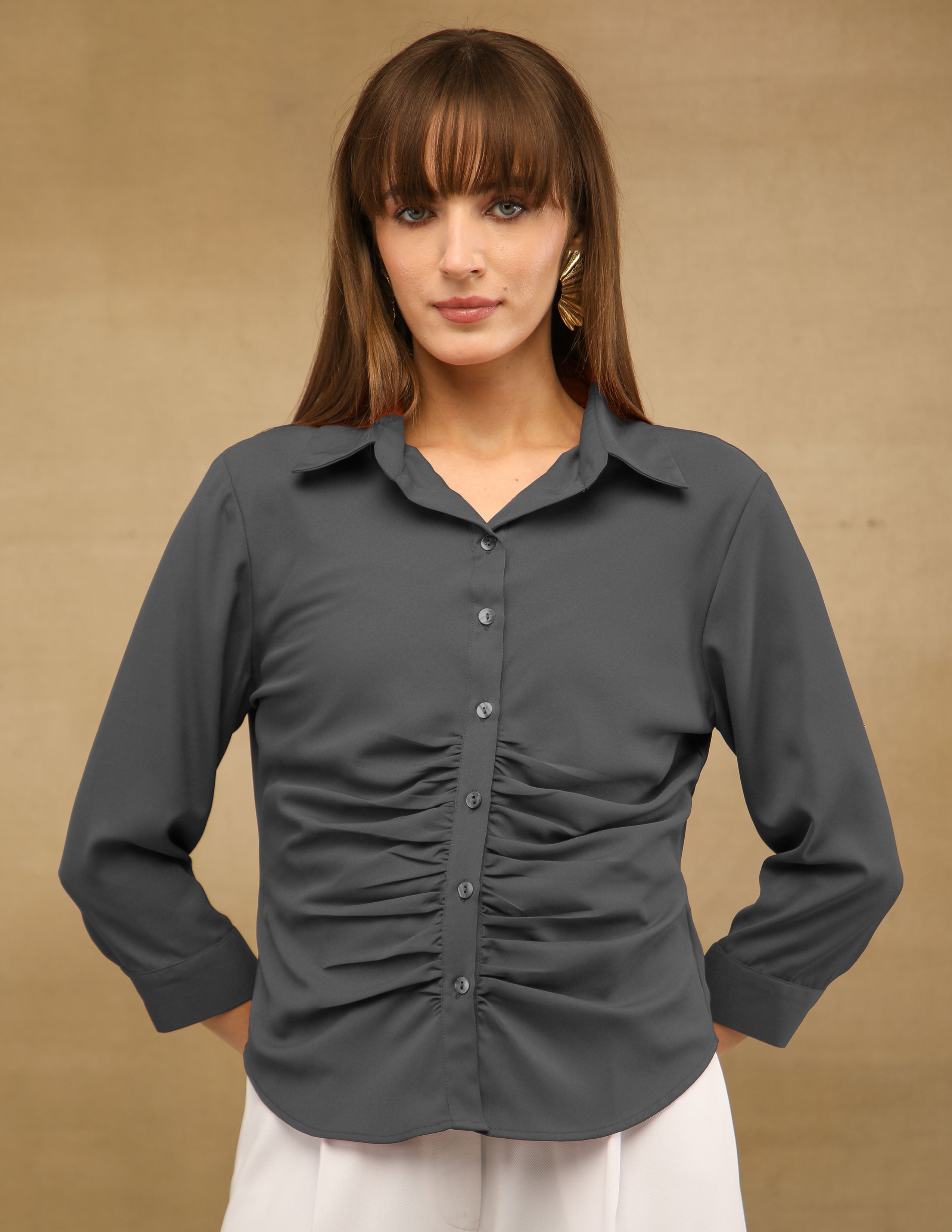 Grey Front Gathered Shirt  (Copy)