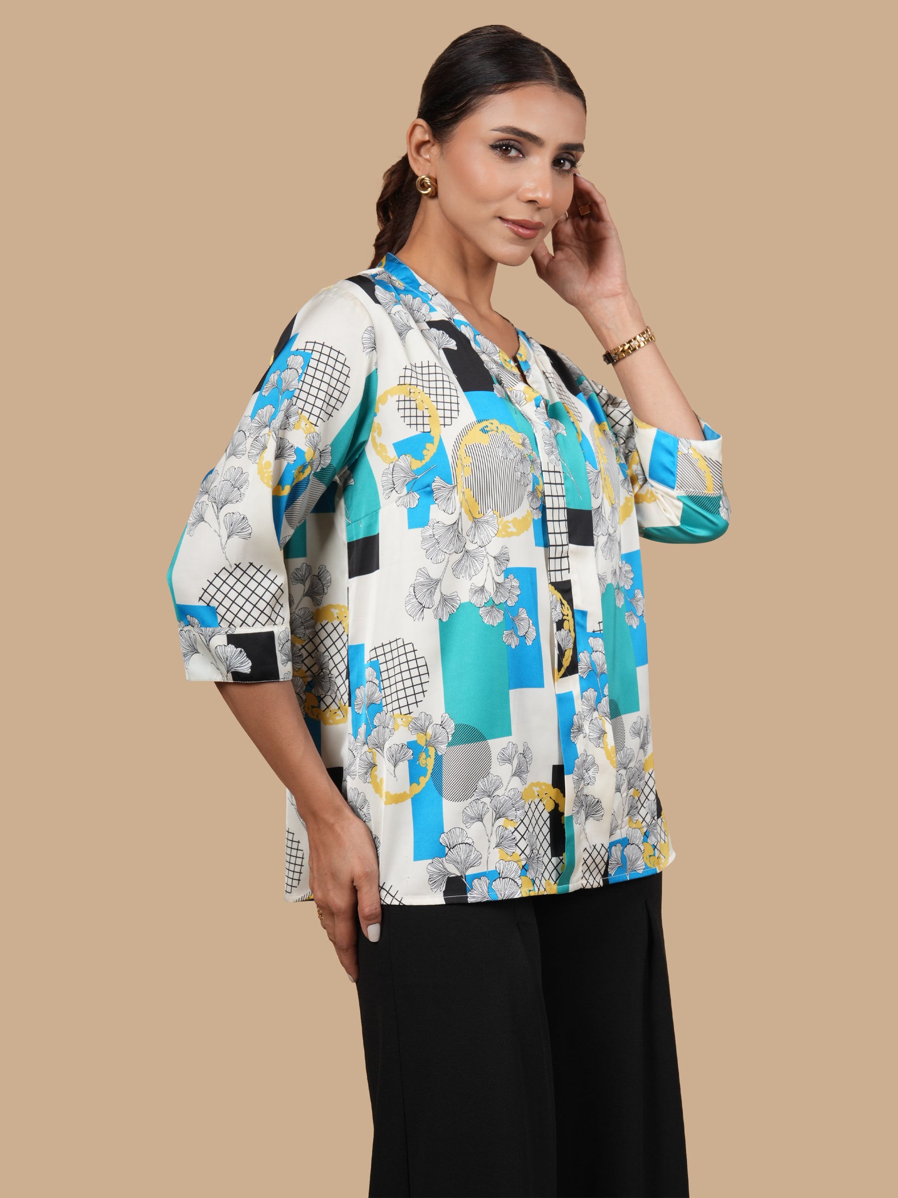 BOX PRINT AQUA TOP
