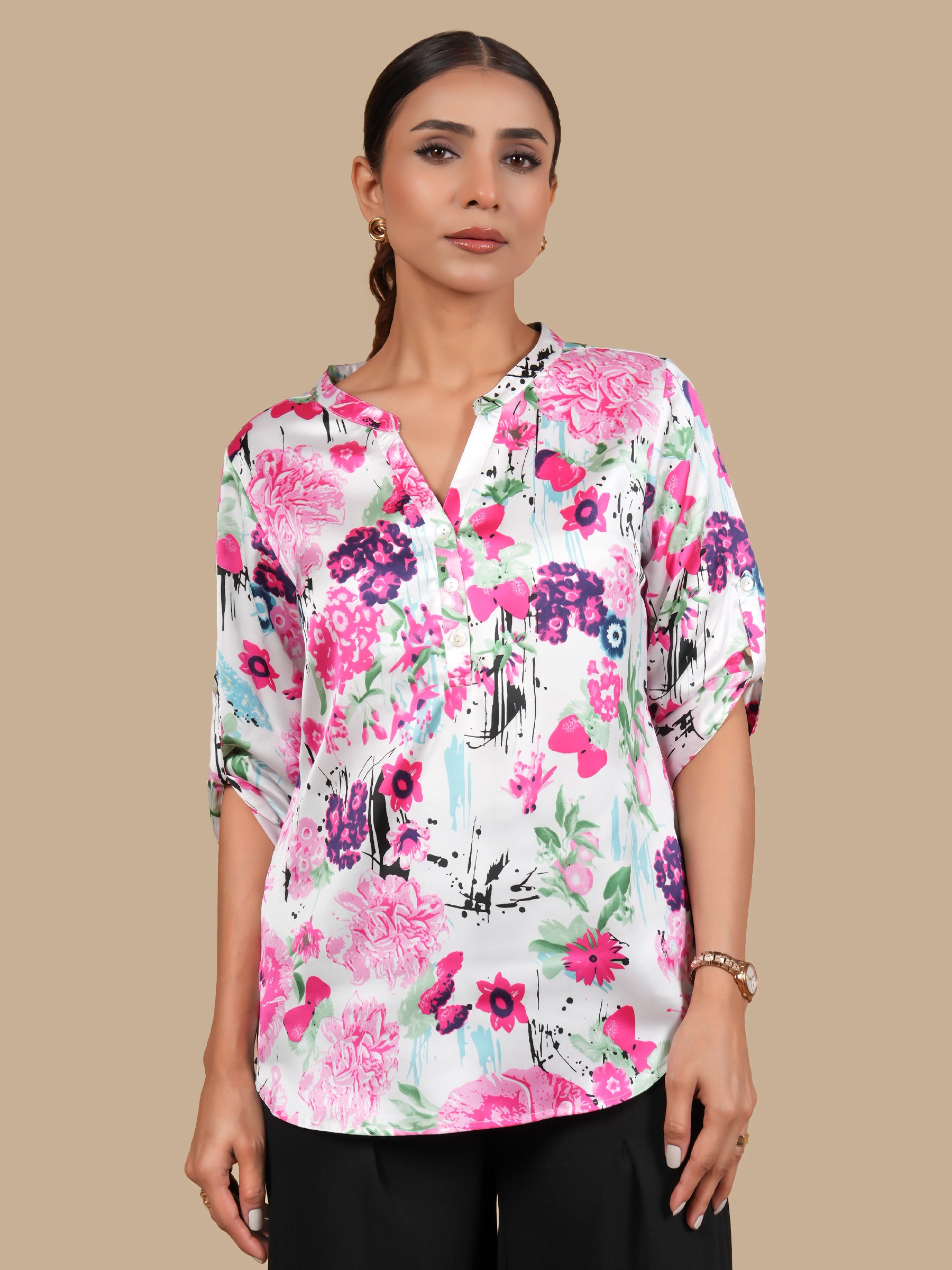 BLOSSOM INK SATIN TOP