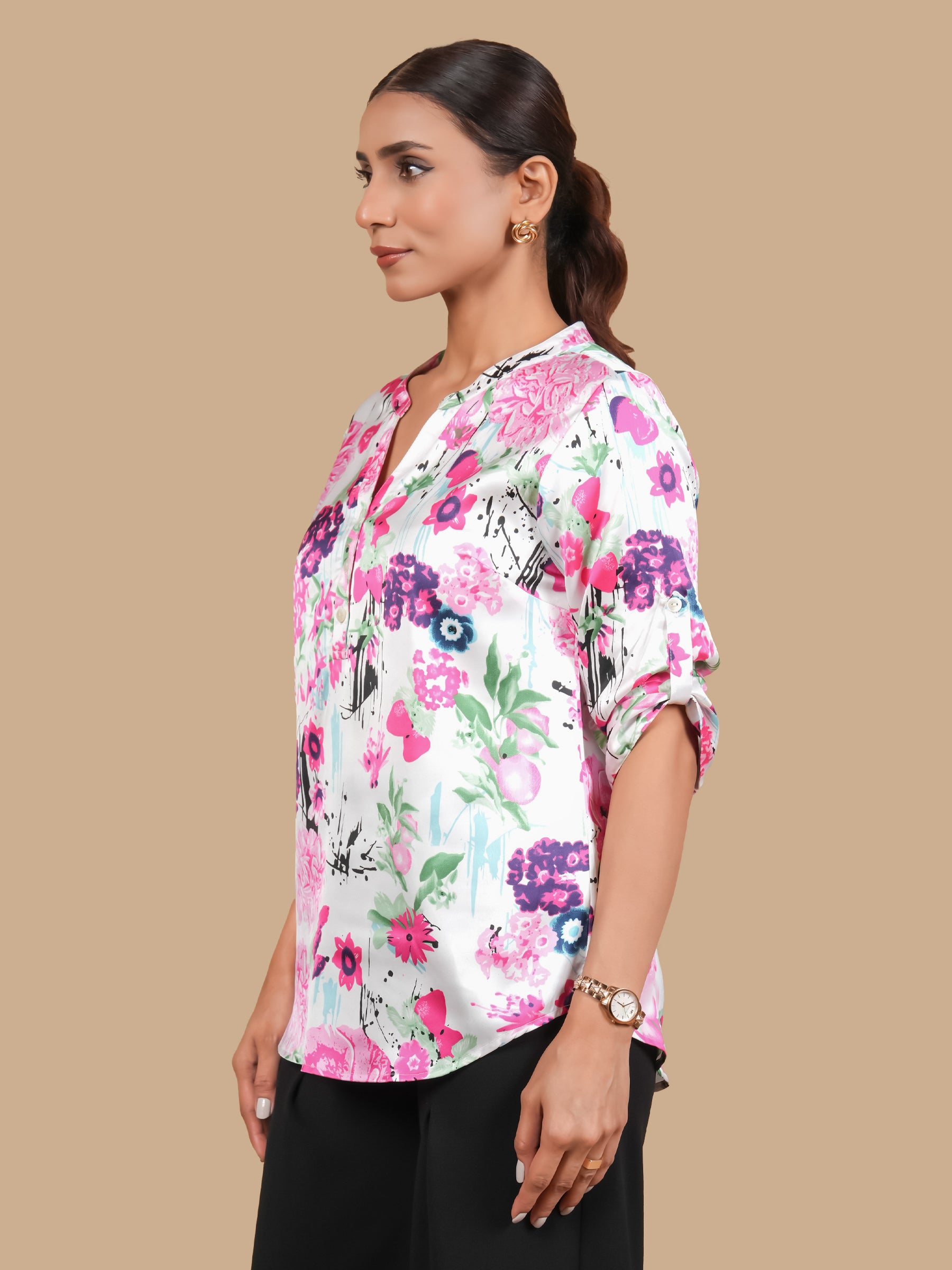 BLOSSOM INK SATIN TOP