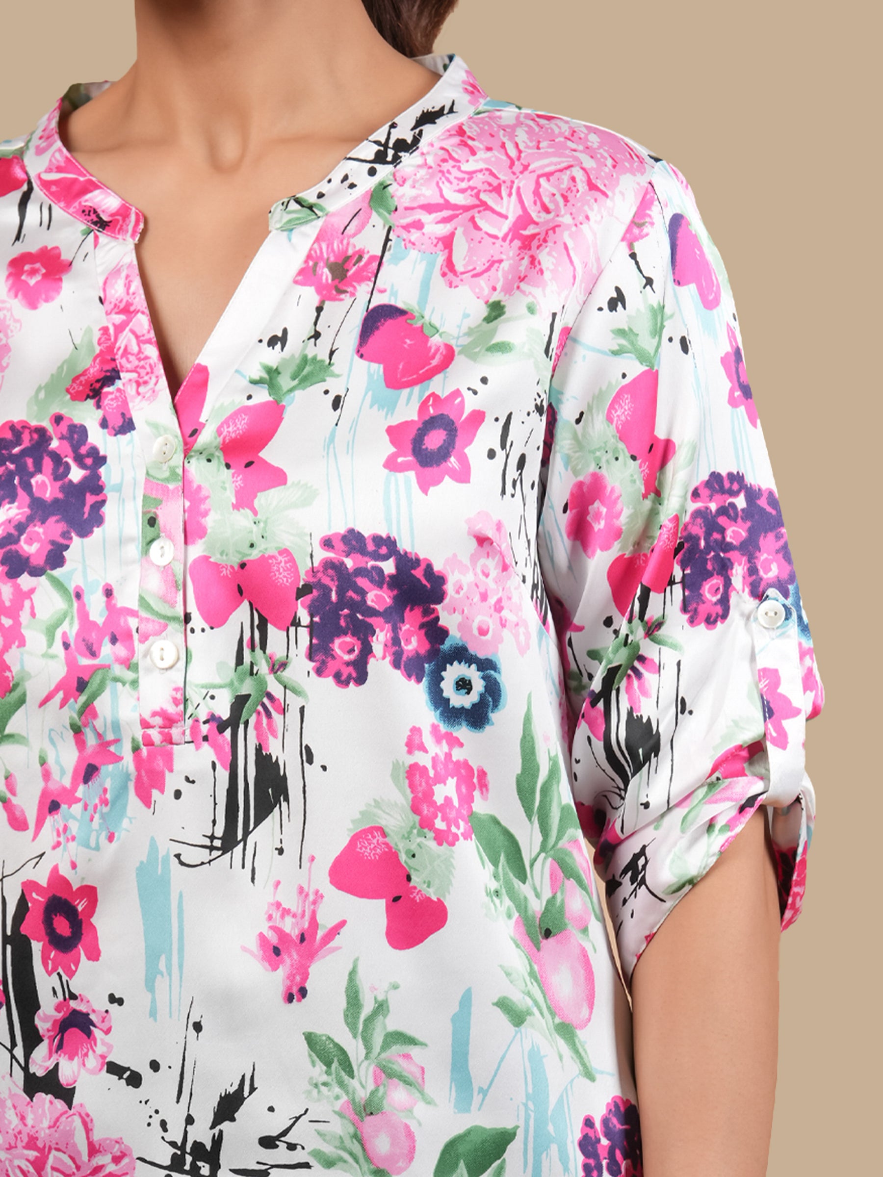 BLOSSOM INK SATIN TOP