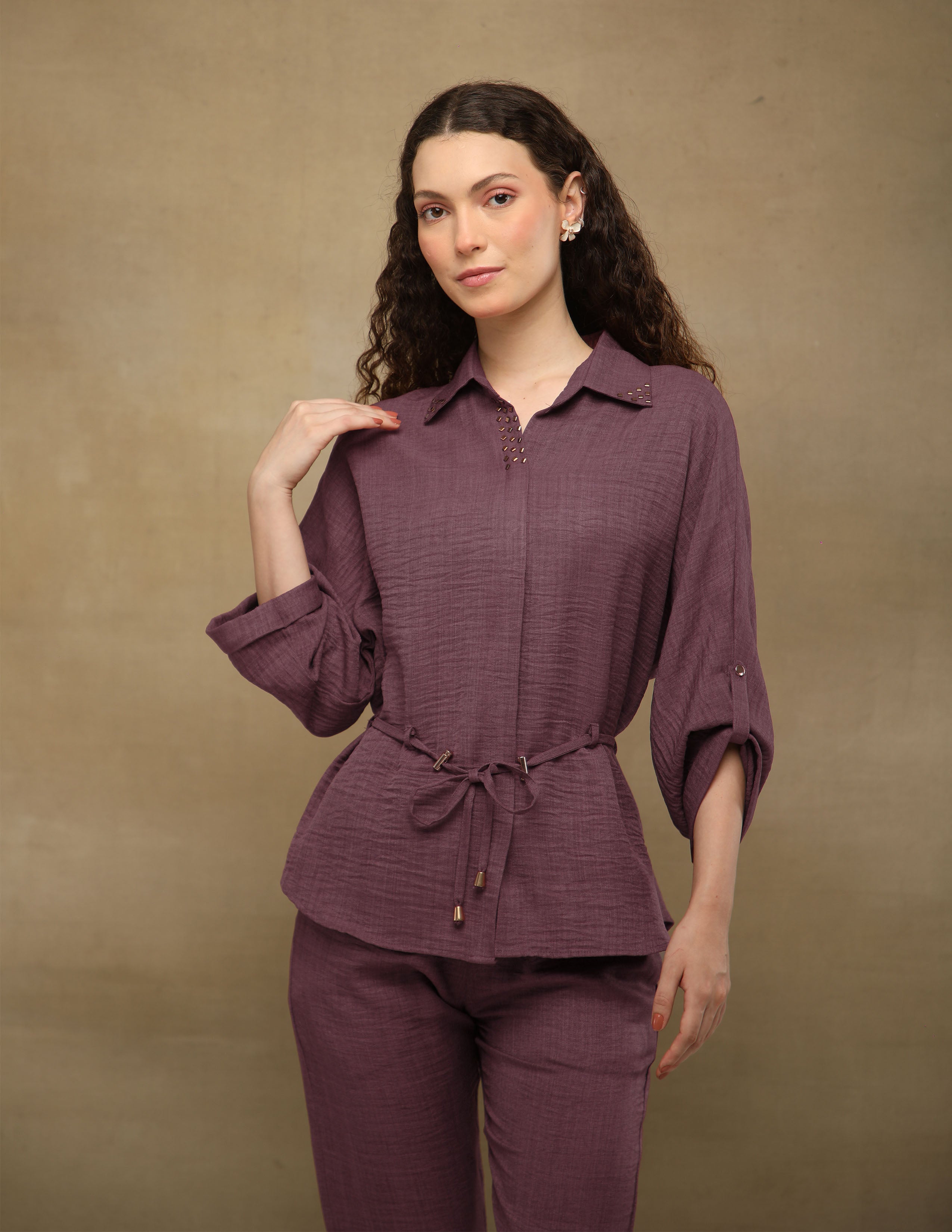 Dirty Rose Rhinestone Linen Co-ord Set