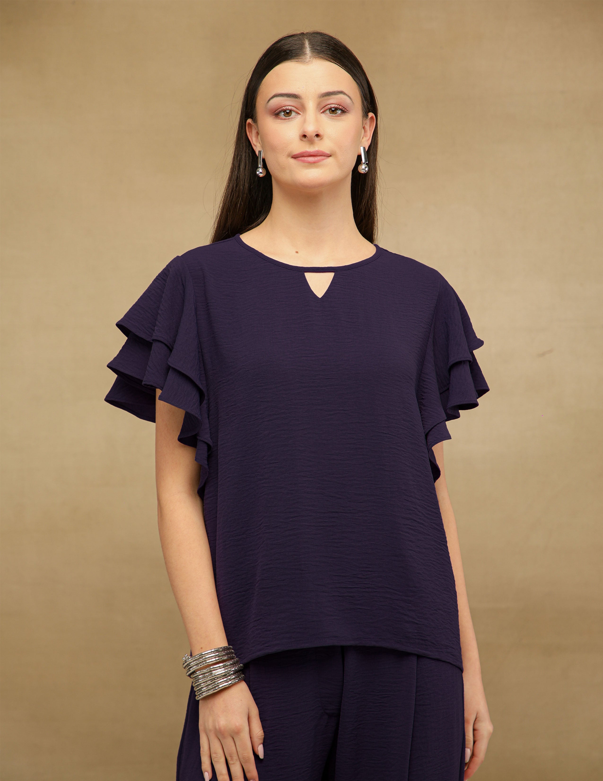 Flutter Sleeve Purple Top