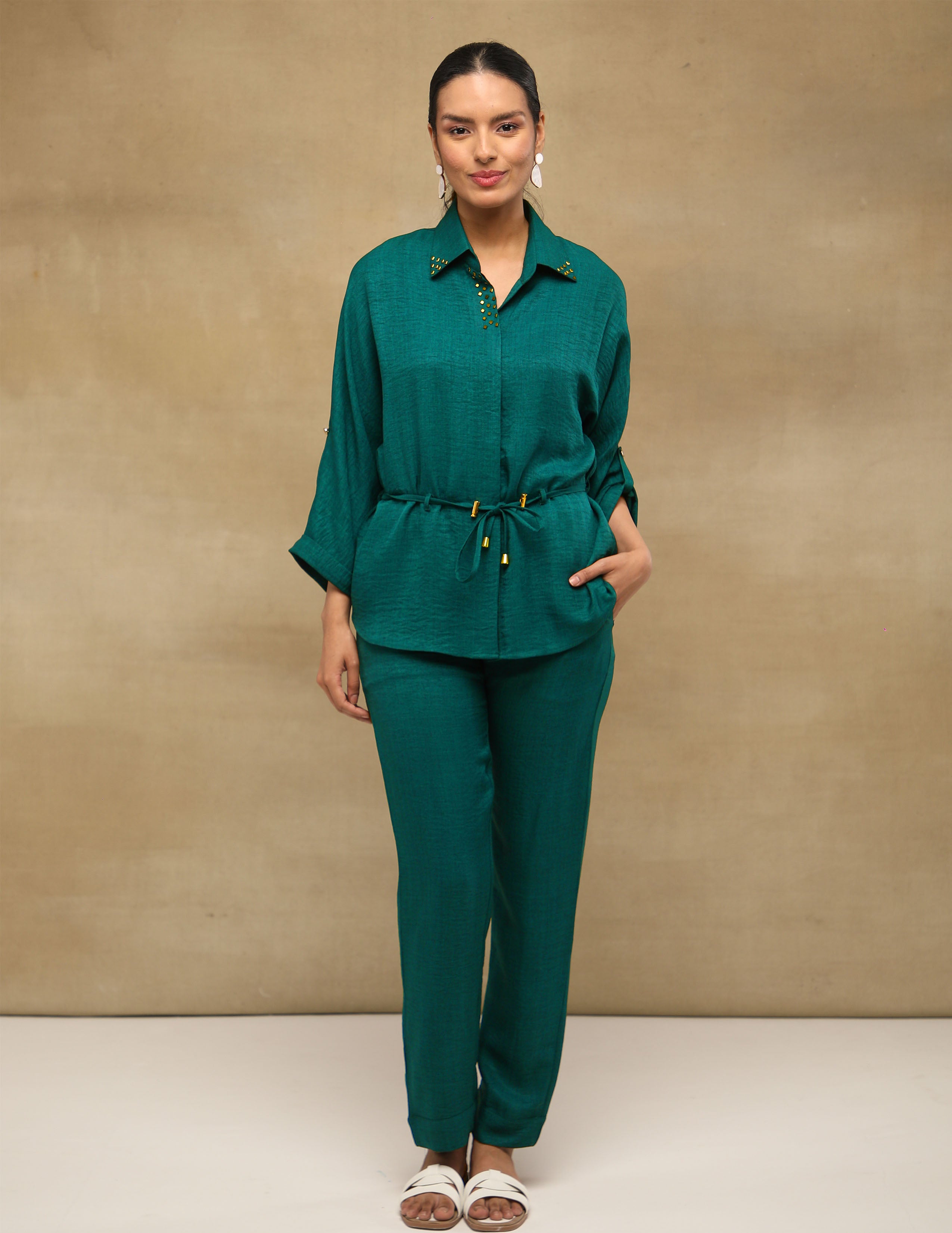 Turquoise sequin Linen Co-ord Set