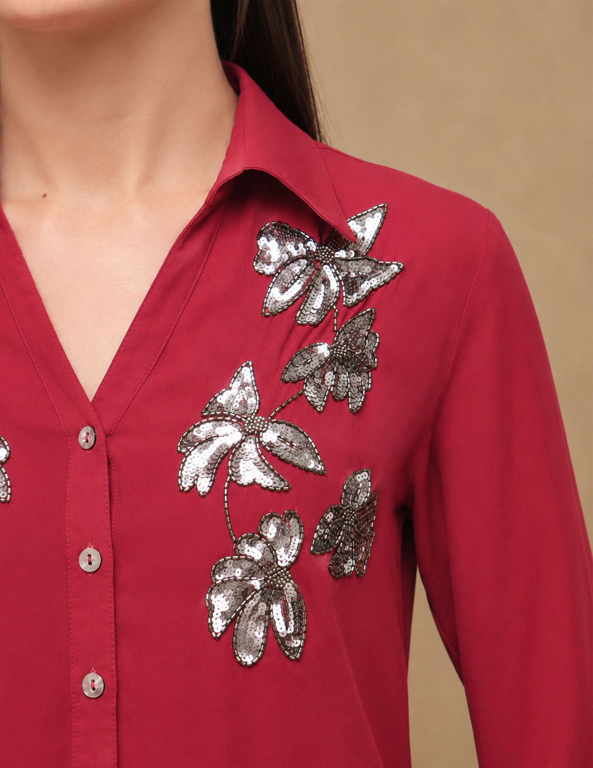 Butterfly Sequin Red Shirt