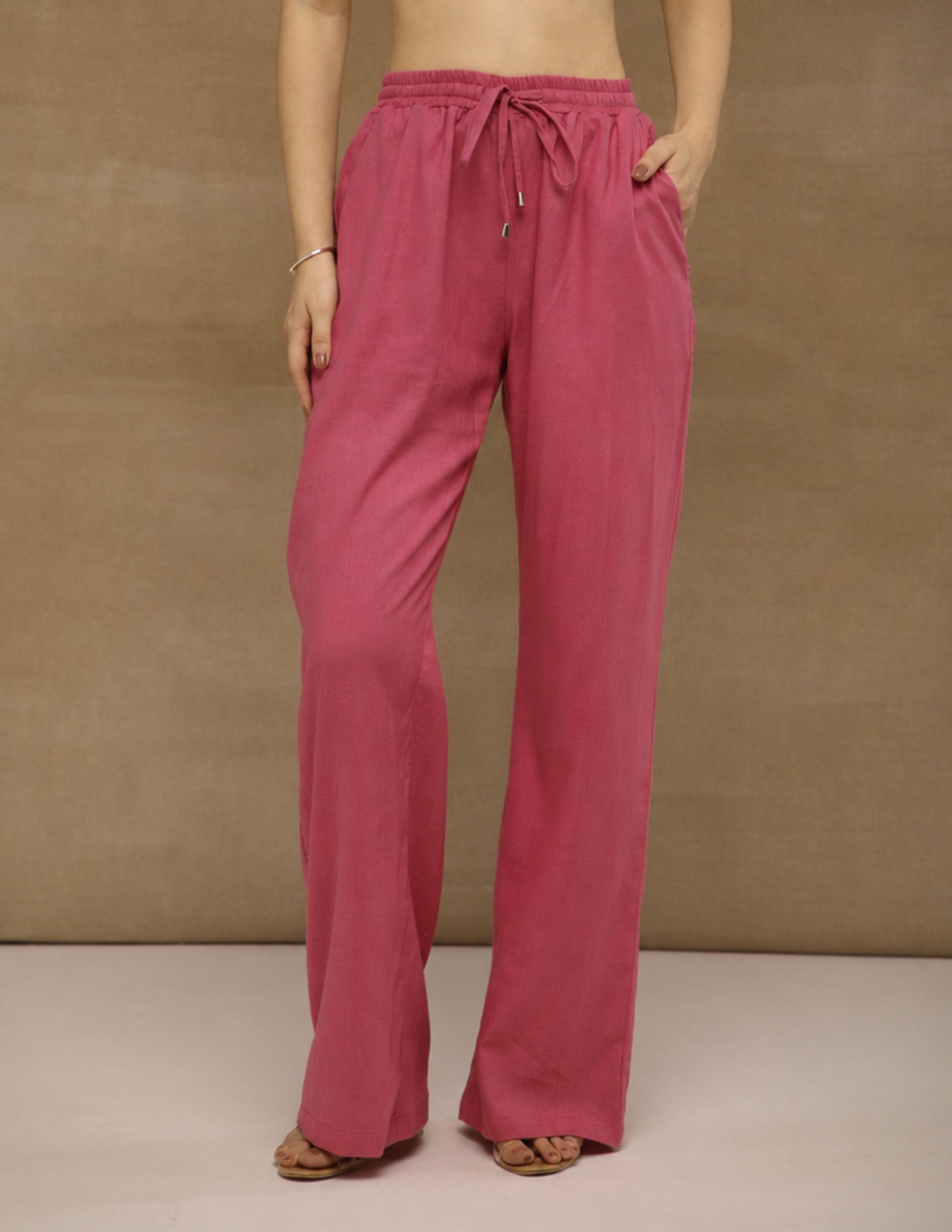 Magenta Drawstring Linen Pants