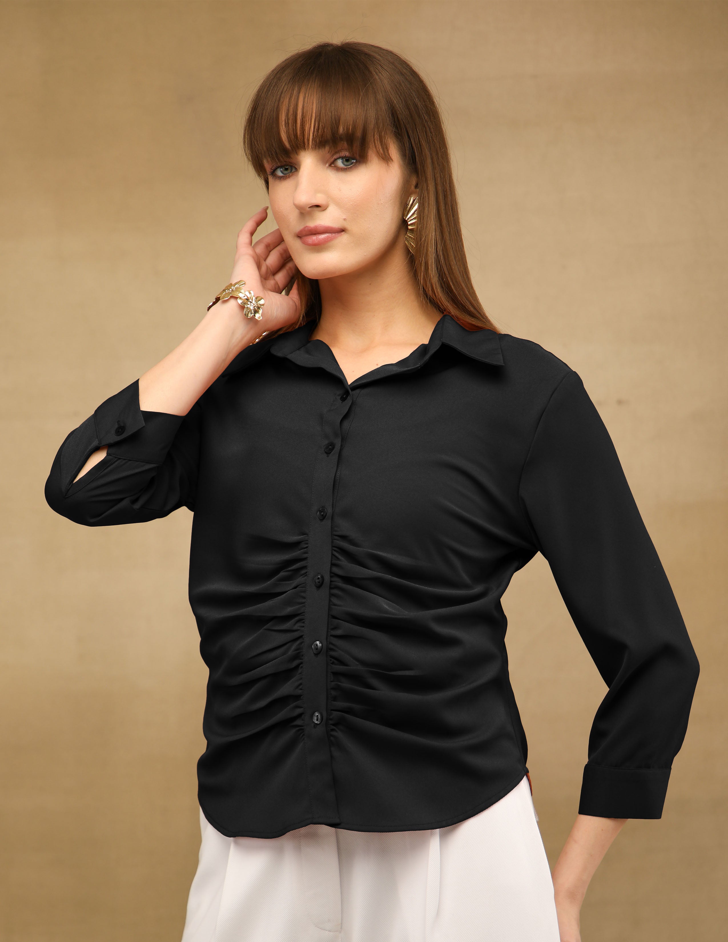 Black Front Gathered Shirt