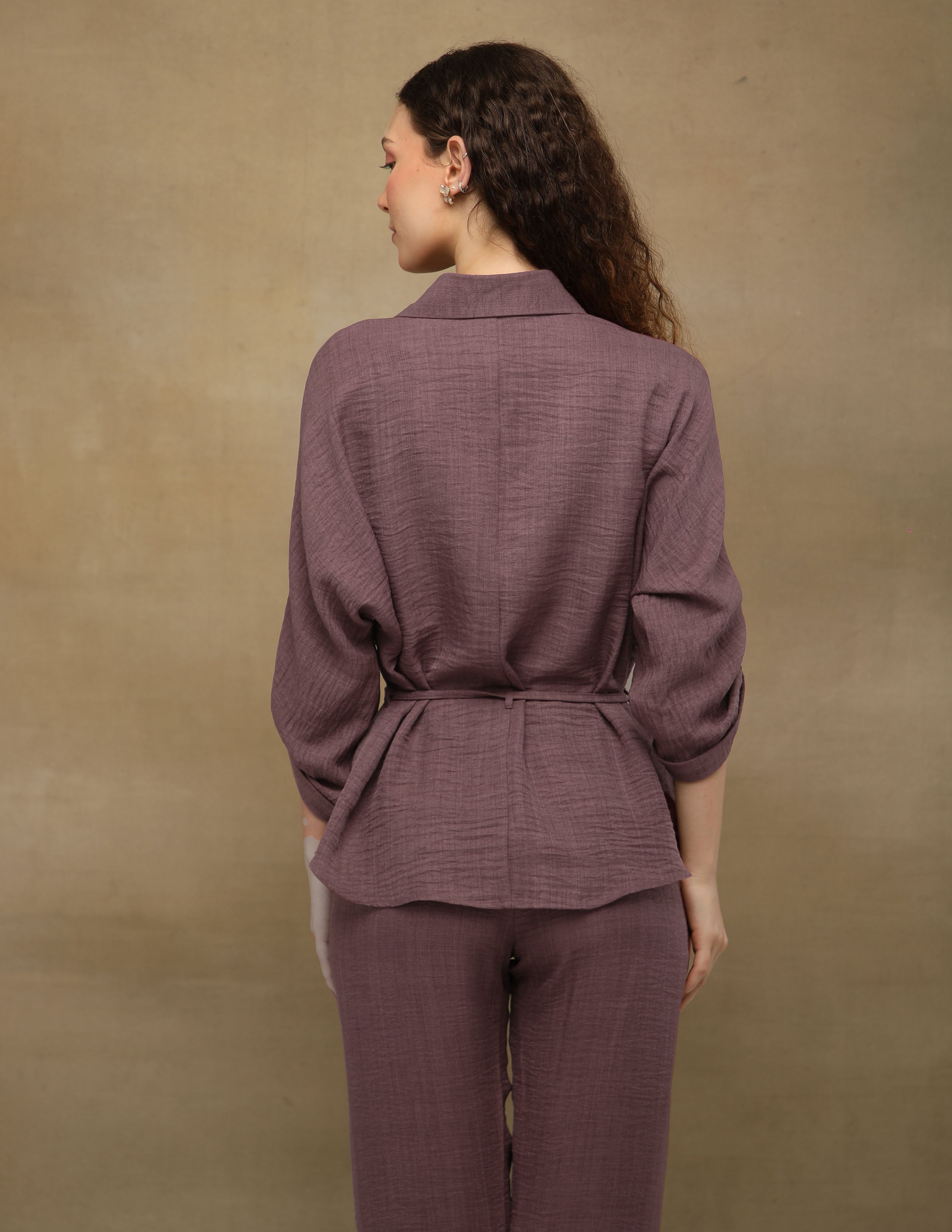 Dusty Mauve Rhinestone Linen Co-ord Set